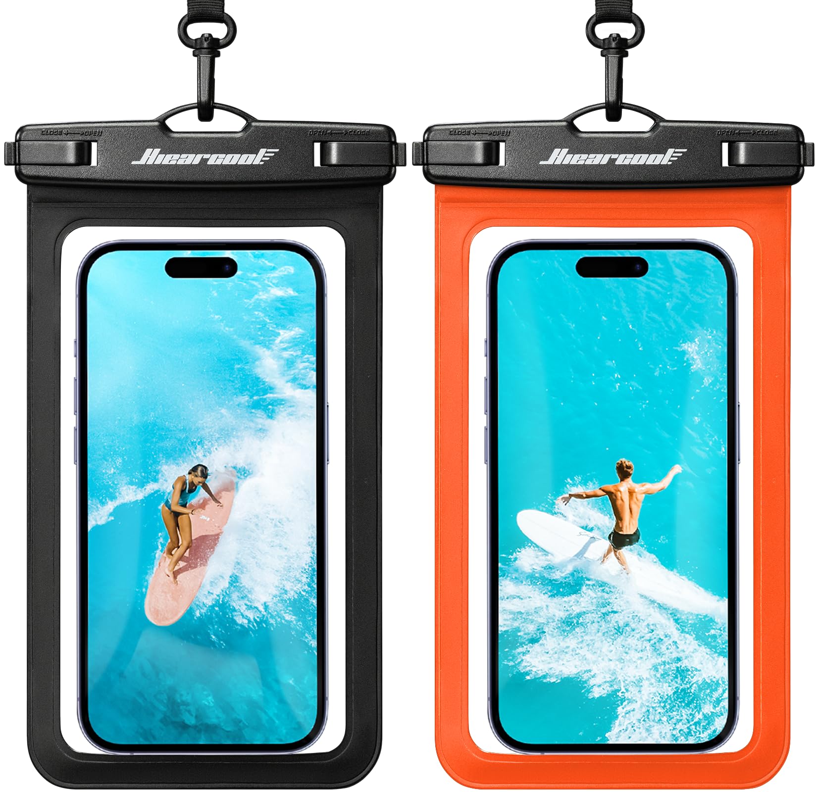 Hiearcool Waterproof Phone Pouch, IPX8 Waterproof Phone Case for iPhone 17/16/15/14 Pro Max, Cell Phone Dry Bag for Beach & Cruise Essentials, Touch Screen, Lanyard Included, 2 Pack (Fits Up to 8.9”)
