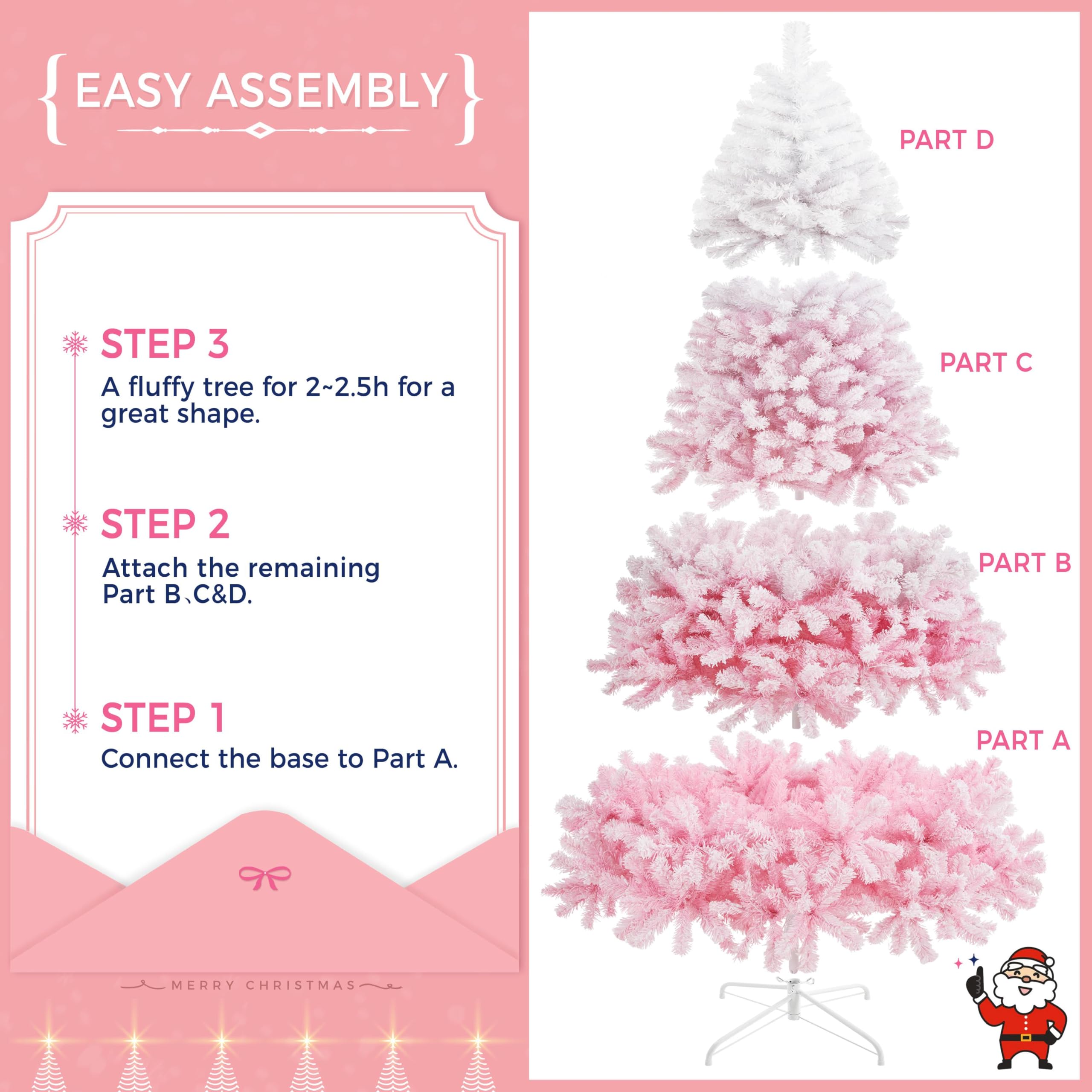 Yaheetech 6ft Snow Flocked Pre-lit Christmas Tree with 250 Warm White Lights, 820 Lush Branch Tips & Quick-Assembly Hinged Design, Full Artificial Xmas Tree for Winter Holiday Décor, Green & White