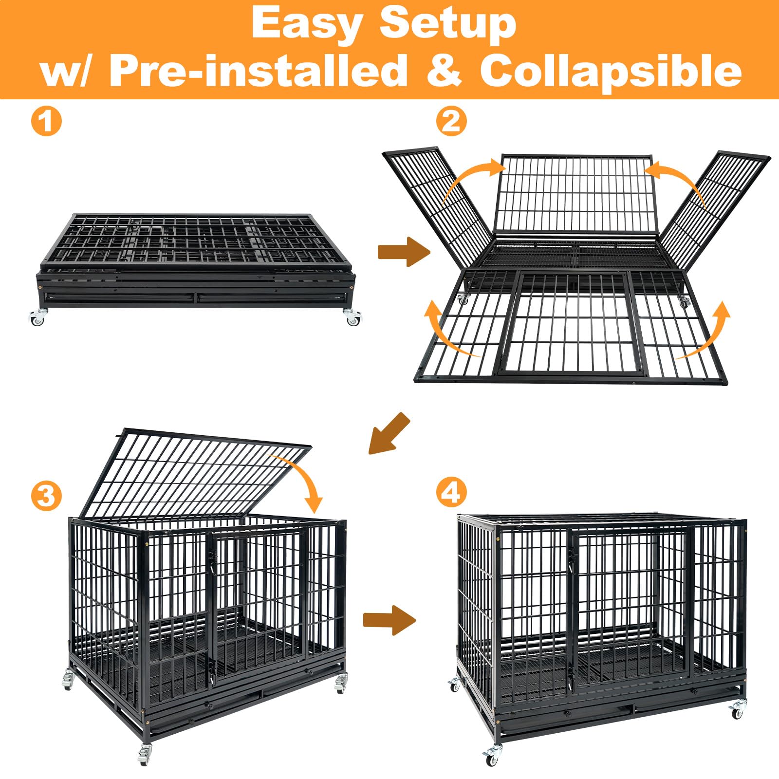 Homey Pet 37 Inch Heavy Duty Dog Crate for Medium Dogs, Stackable Dog Cage with Four Lockable Wheels, Removable Tray & Grid, Open Top, Escape Proof Dog Kennel Indoor