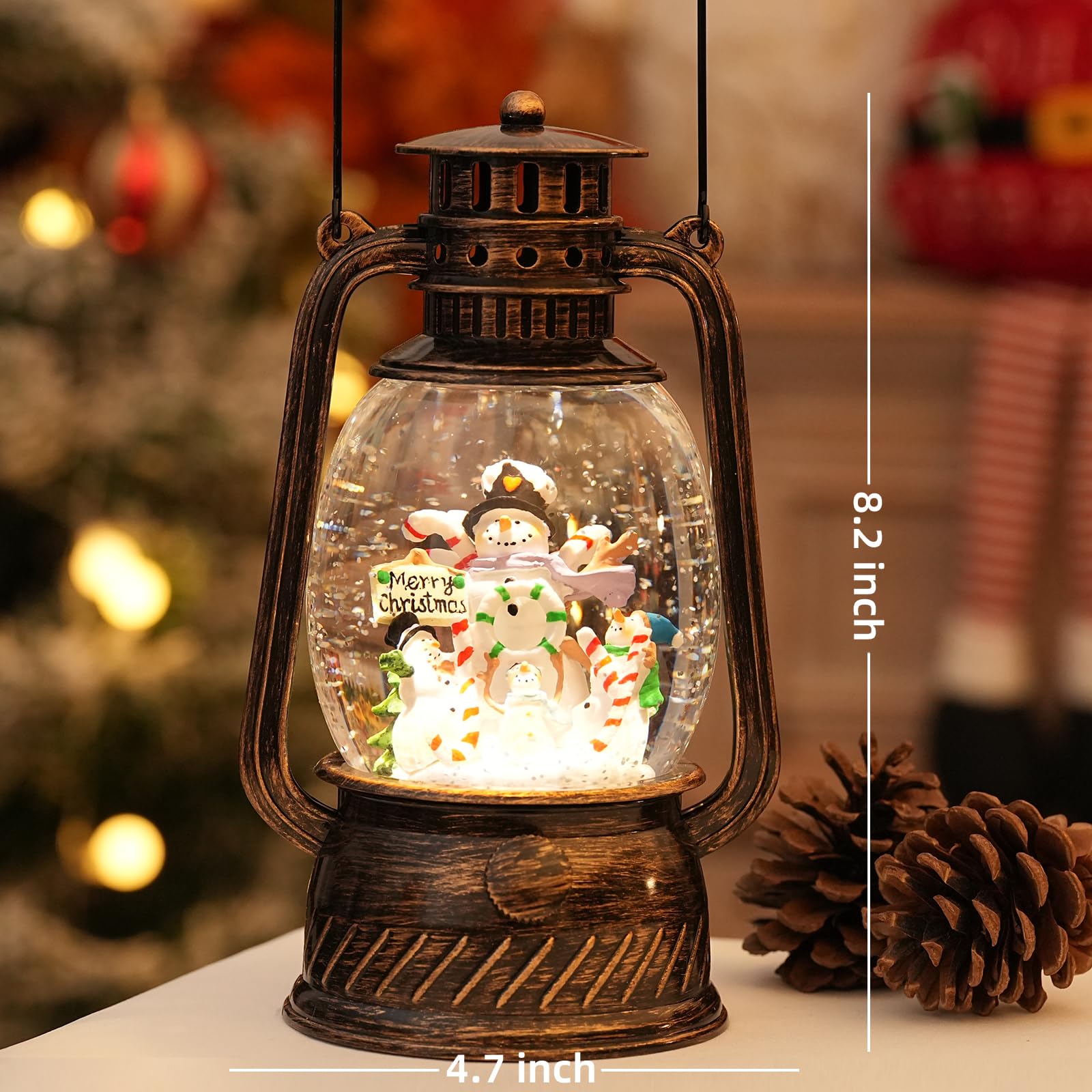 Snow Globe Christmas Decorations Indoor, Santa Claus Lighted Musical Christmas Snow Globes Lantern with Glitter & 6H Timer, Santa Claus Christmas Decorations for Home