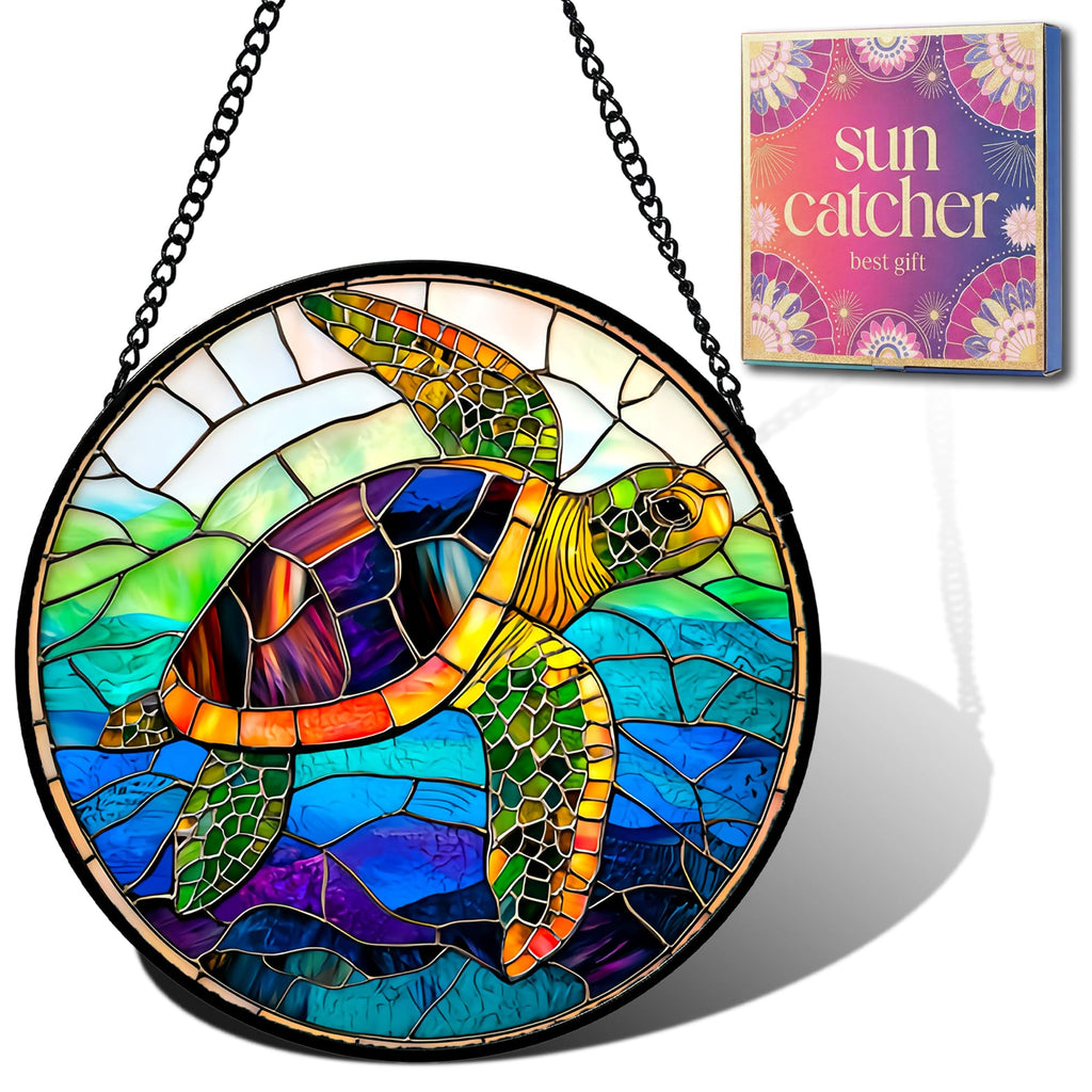 Birthday Gifts for Women - Beach Shell Faux Stained Glass Window Hanging Sun Catcher for Door Garden Acrylic Ocean Decor Mother's Day Christmas for Mom Men Nana Grandma Sisters 6.3"