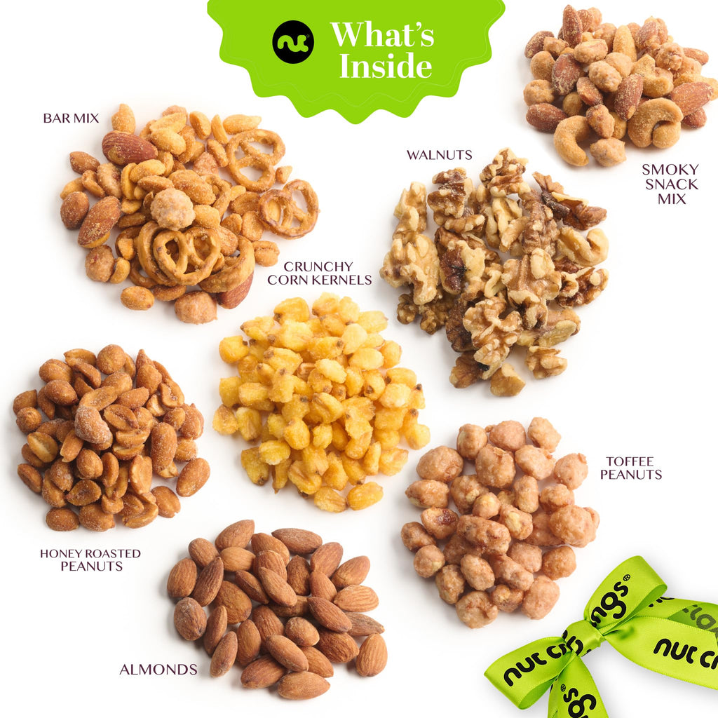 NUT CRAVINGS - Fathers Day Treats, Gift For Dad, Mixed Nuts Heart Shaped Gift Basket, Love in A Box (6 Assortments, 2 LB) Romantic Food Arrangement, Healthy Snack Care Package, Food Assortments