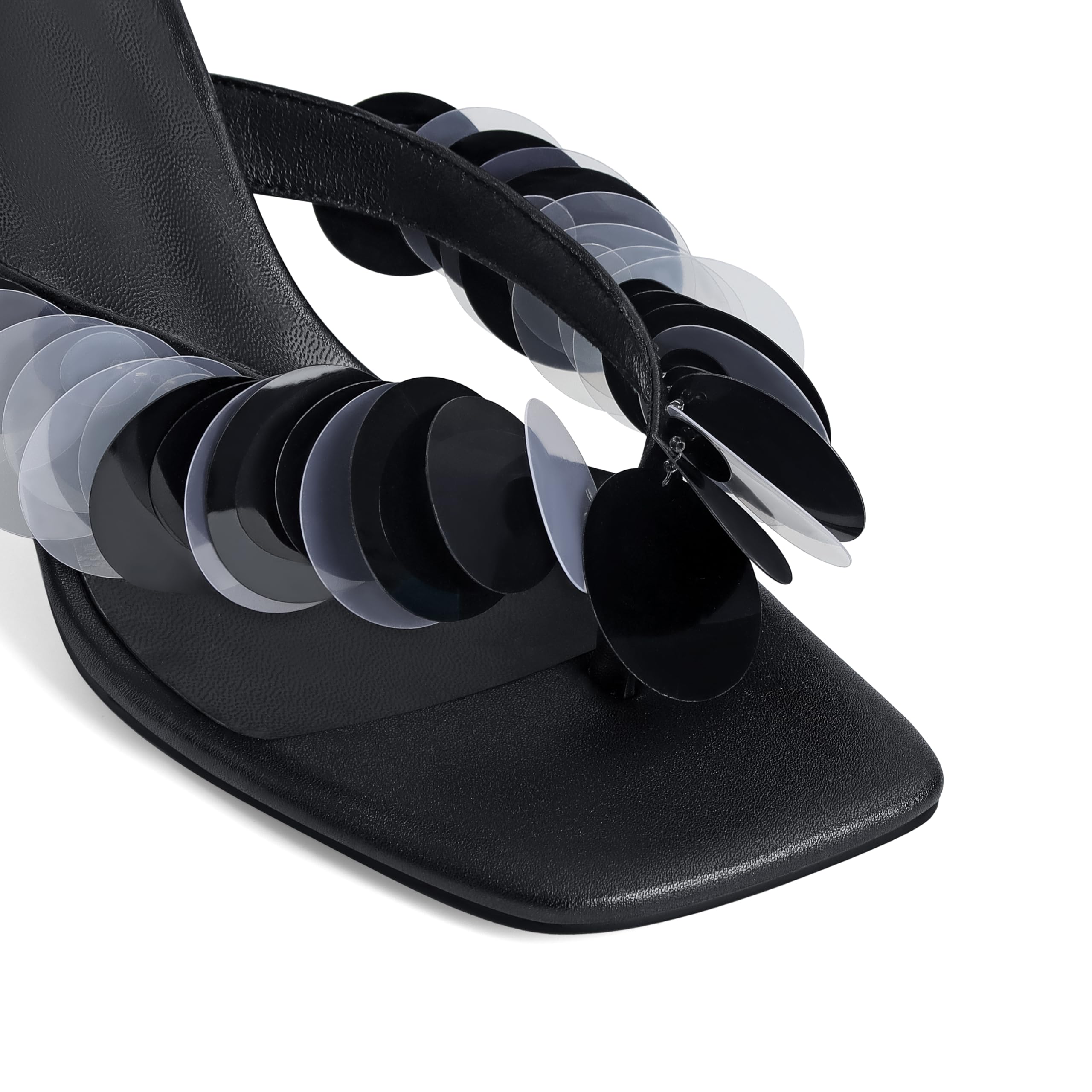 Flip Flop Heels for Women Square Open Strappy Heels Dressy Kitten Heeled Sandals with Plastic Disc Straps Comfortable Slip on Thong Slide