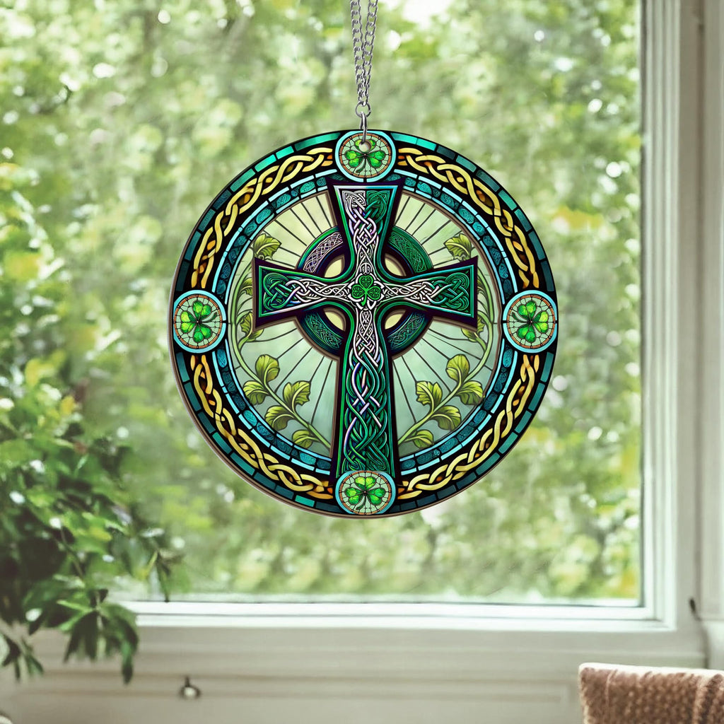 FLAGWIX St Patricks Day Decorations - Hanging Suncatcher 6 in, Shamrock St Patricks Day Decorations, Irish Suncatcher for Home Garden Decor - Irish Gifts for Women Men, Spiritual Gifts for Mom Grandma