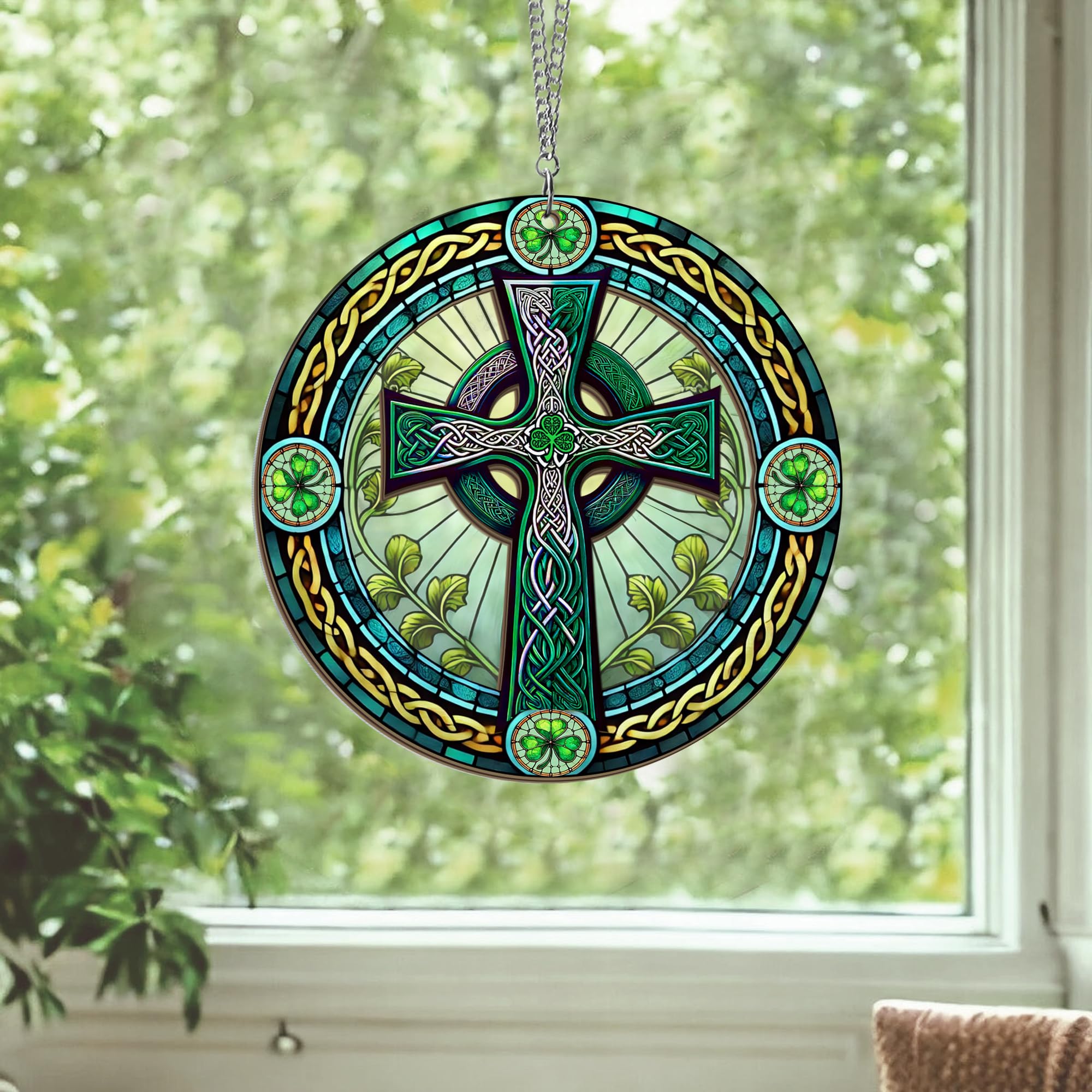 FLAGWIX St Patricks Day Decorations - Hanging Suncatcher 6 in, Shamrock St Patricks Day Decorations, Irish Suncatcher for Home Garden Decor - Irish Gifts for Women Men, Spiritual Gifts for Mom Grandma