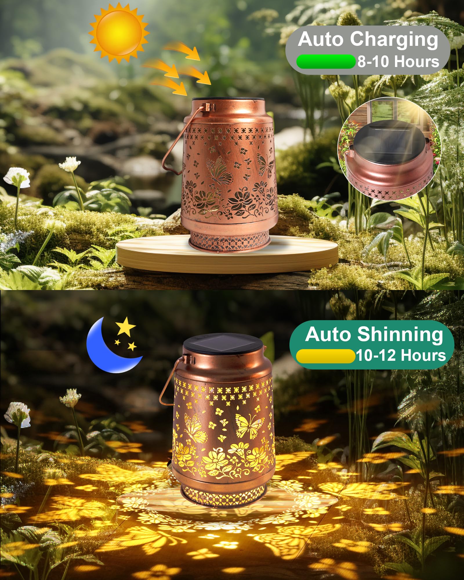 Solar Lanterns Outdoor Waterproof Hummingbird Elegant Garden Decor Birthday Gifts for Women Mom Grandma Sister Metal Hanging Solar Lights Outside Gardening Decorations for Backyard, Patio, Lawn, Porch