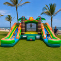 Crossover Tropical Double Water Slide Bounce House Combo, 16.5 x 15 x 11 Foot, PVC Vinyl Inflatable Bouncy House for Kids, Wet or Dry Slides, with Stakes, Storage Bag and 1 HP Blower