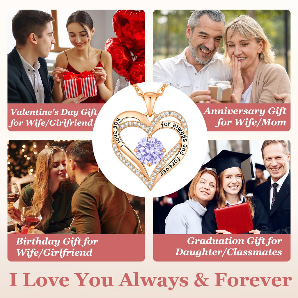 CDE Forever Love Heart Necklaces for Women, Wedding Anniversary, Valentine's，Birthday Mothers Christmas Day Gifts for Mom, Mother, Wife, S925 Silver Jewelry with Birthstone Pendant