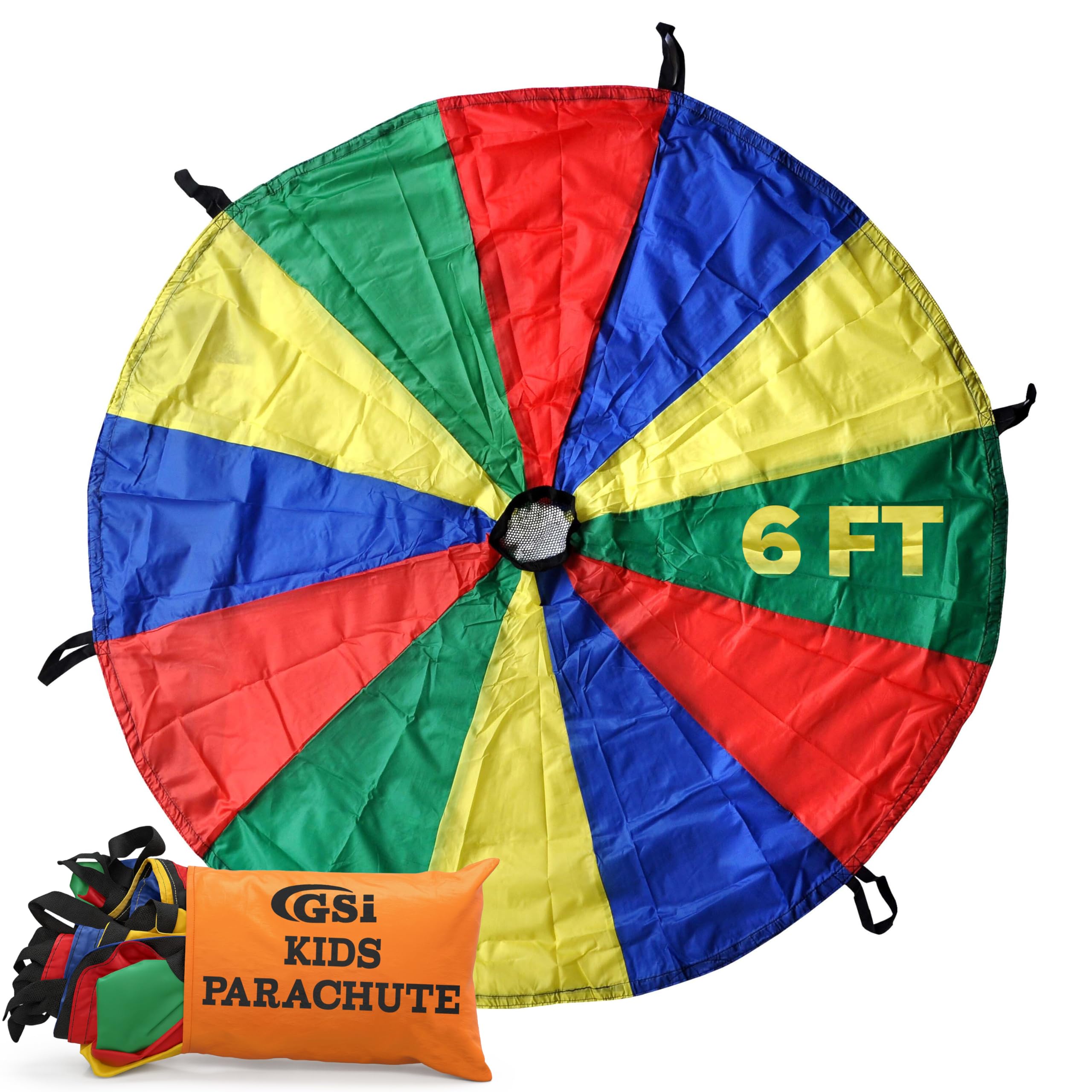 GSi Kids Play Parachute Rainbow Parachute Toy Tent Game for Children Gymnastics Cooperative Play and Outdoor Playground Activities (12 Feet)