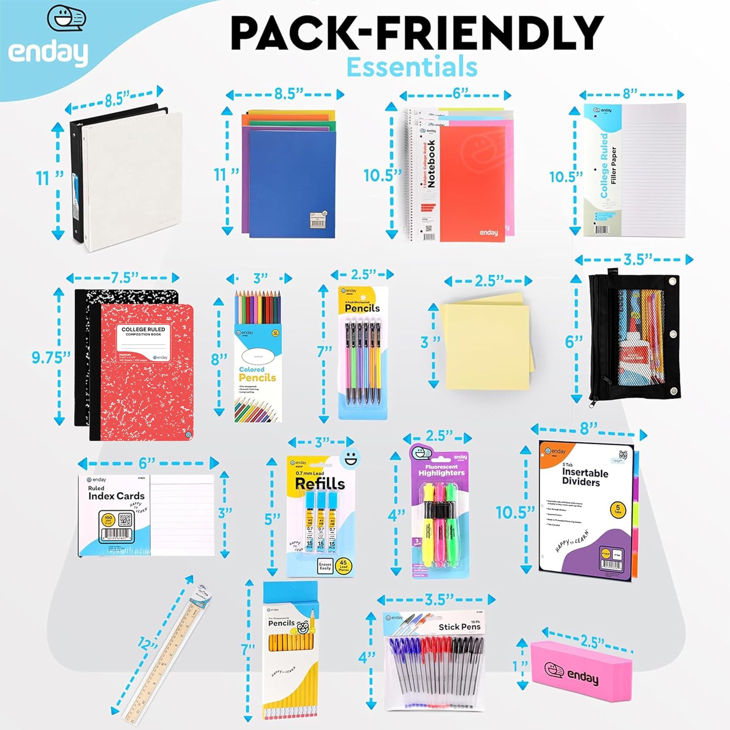 Enday Back to School Supplies High School and College, Premium Quality Kids Supplies Kit For Girls and Boys, 78 Pieces
