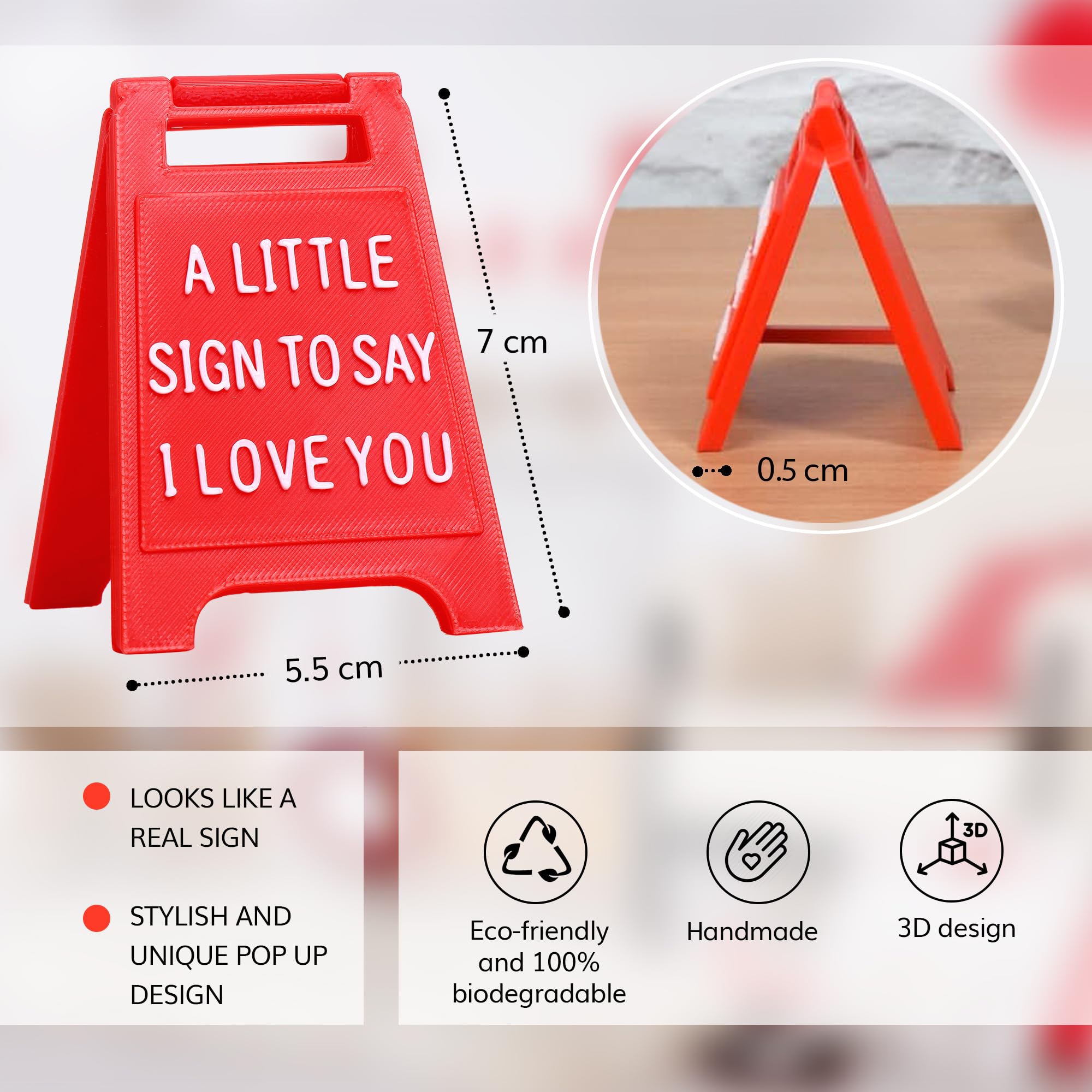 Romantic Mini Desk Sign with “I Love You” Message – Valentine’s Day & Romantic Anniversaries Gift for Her or Him – Cute Freestanding Love Keepsake - Premium Plastic Solid Freestanding Desk Sign