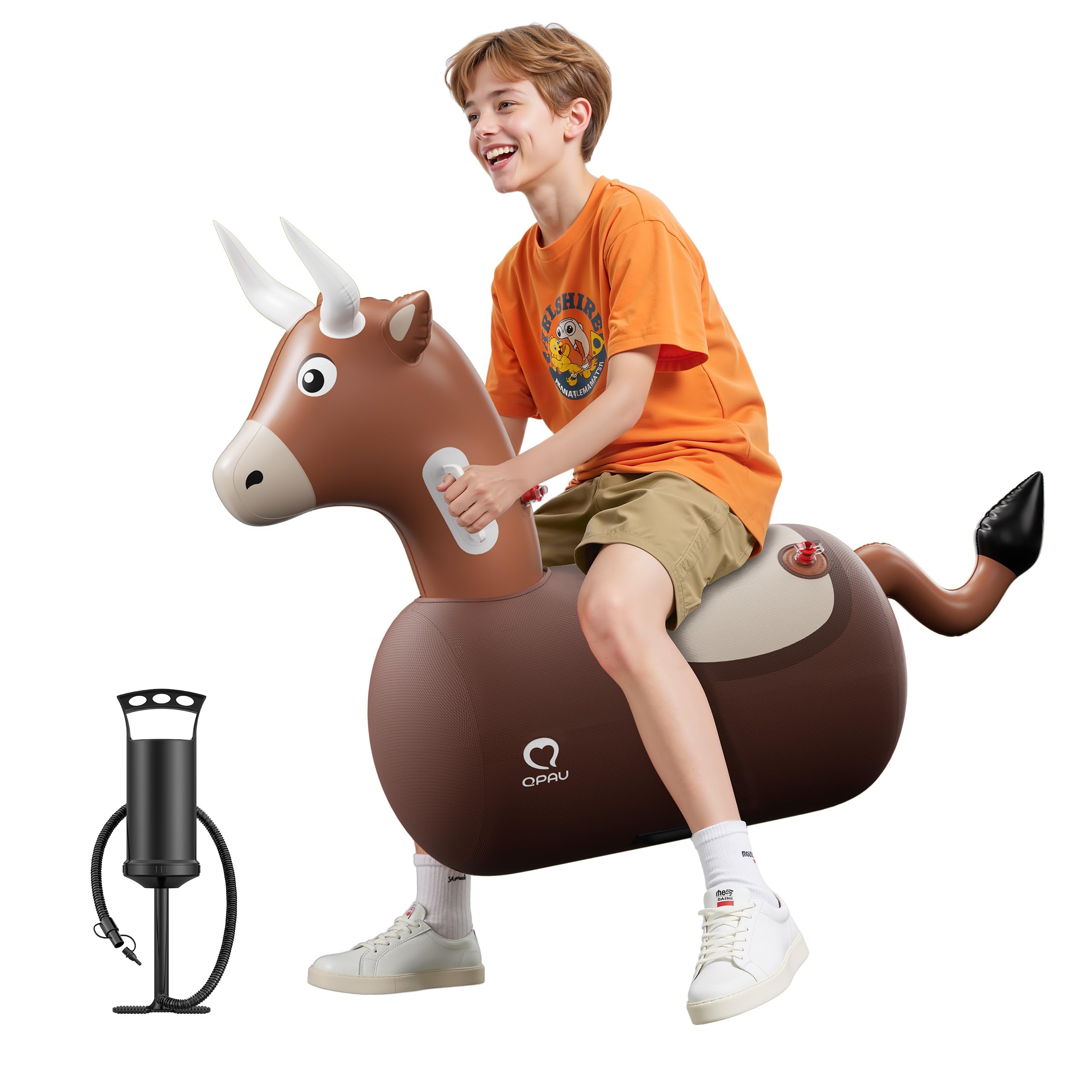 QPAU Inflatable Bouncy Dinosaur Toys 2 PCS with Hand Pump, Heavy Duty Giant Bouncy Pal, 220lbs Load Capacity, Ride On Bouncy Animal Hopper Toy, Indoor Outdoor Bouncers for Kids Girls Boys Ages 5+