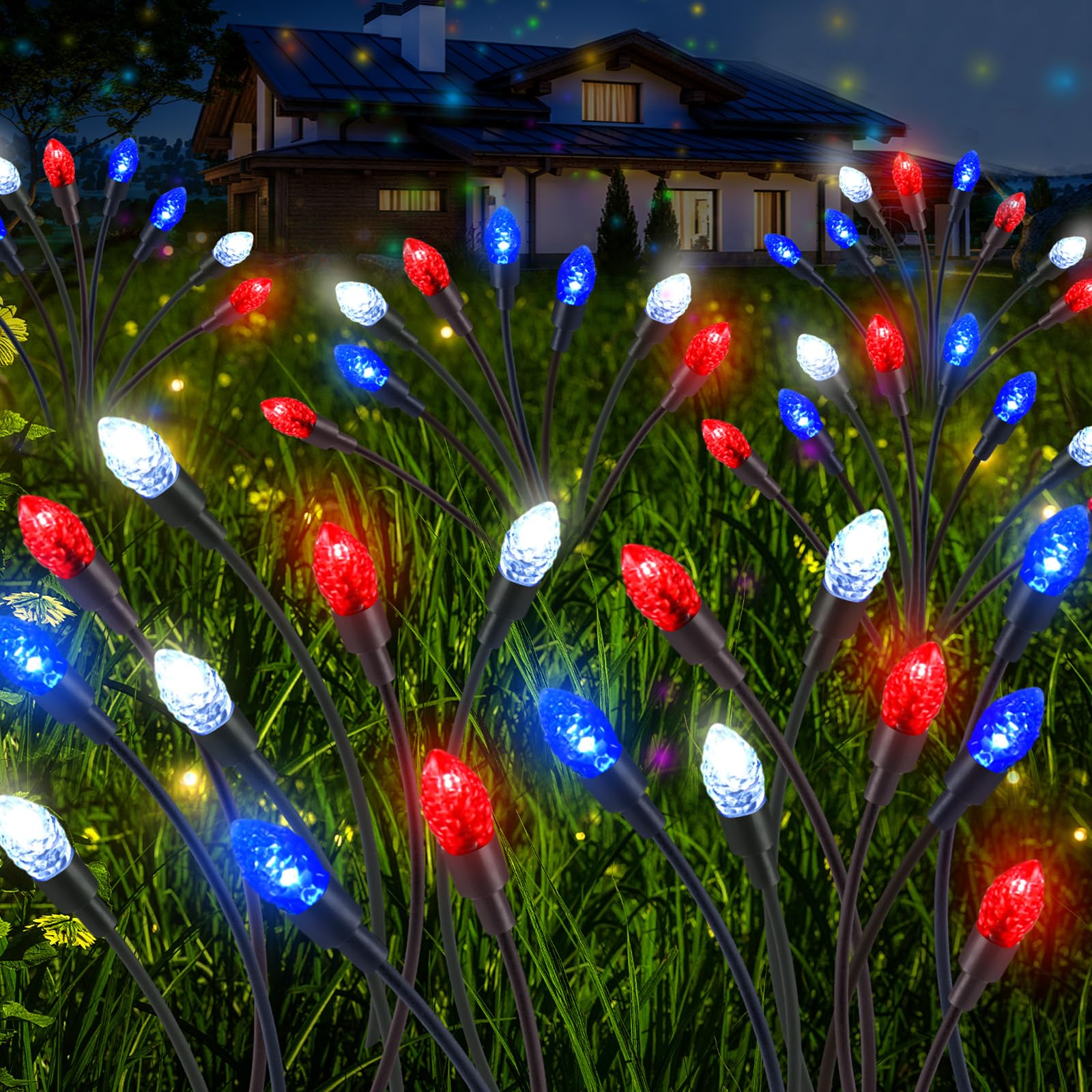 Rossesay 4 Pcs St Patricks Day Outdoor Decorations Solar Lights Waterproof Green 48 LED Swaying Pathway Firefly Stake Lights for Outside Yard Garden Lawn Decorations(Green White,Pine Cone)