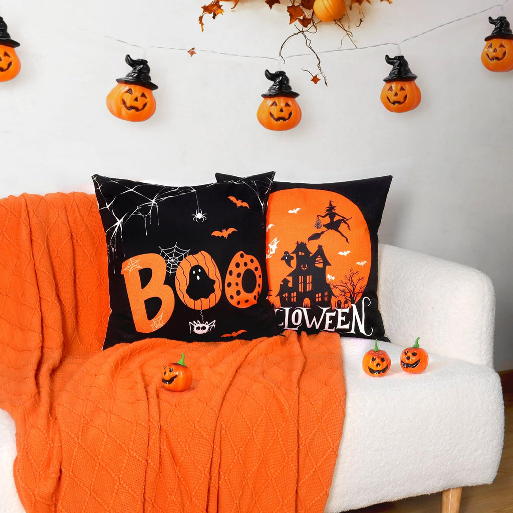 Hongsome Fall Decorations for Home-Throw Pillow Covers 18x18in Set of 4,Pumpkin Linen Pillow Case for Thanksgiving Couch Autumn Holiday Outdoor Burnt Orange White Decor