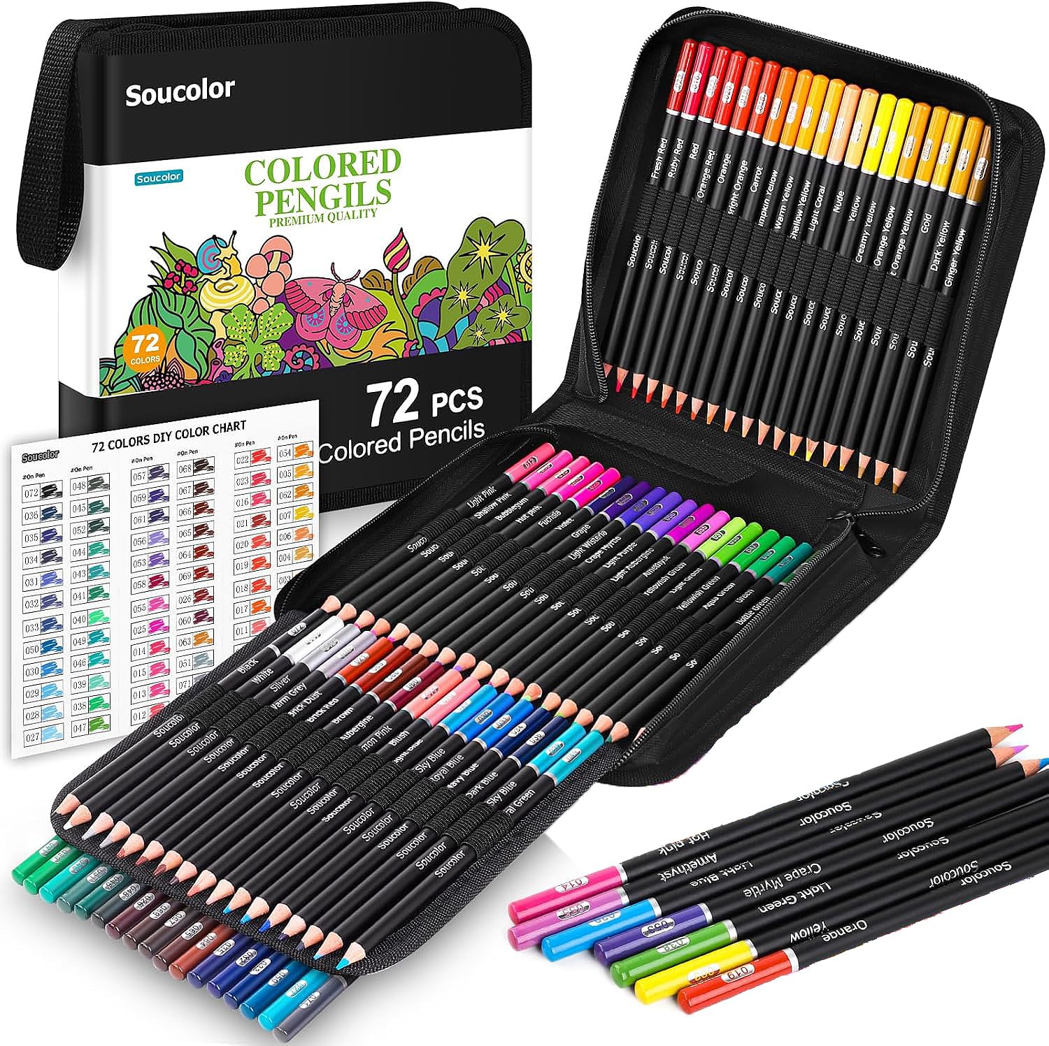 Soucolor 72-Color Colored Pencils for Adult Coloring Books, Soft Core, Back to School Supplies, Smooth Coloring Pencils for Kids Sketching, Drawing, Blending, Shading, Arts & Crafts Supplies Gift