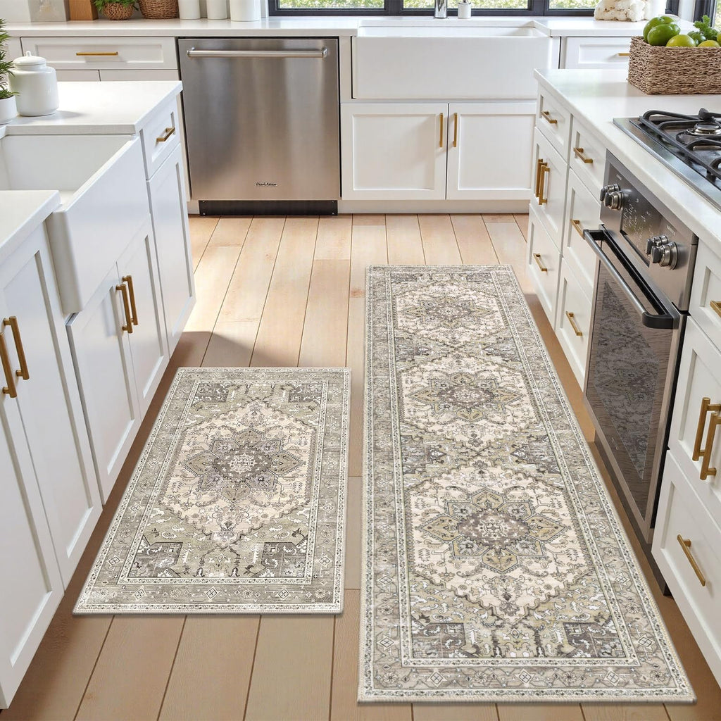 Yamaziot Christmas Kitchen Rugs Sets of 3, Non Slip Kitchen Mats for Floor with Rubber Backing, Holiday Christmas Snowflake Runner Rug Decor Home Decorations for Kitchen, Laundry Room, Hallway