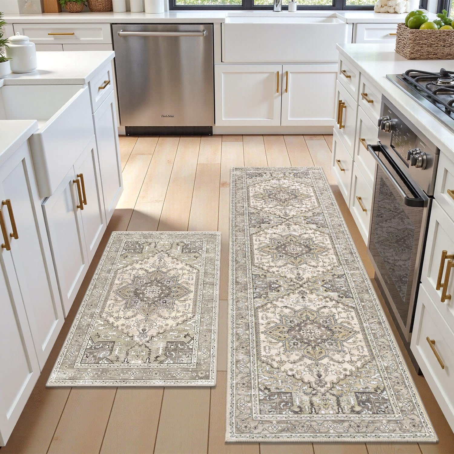 Yamaziot Christmas Kitchen Rugs Sets of 3, Non Slip Kitchen Mats for Floor with Rubber Backing, Holiday Christmas Snowflake Runner Rug Decor Home Decorations for Kitchen, Laundry Room, Hallway