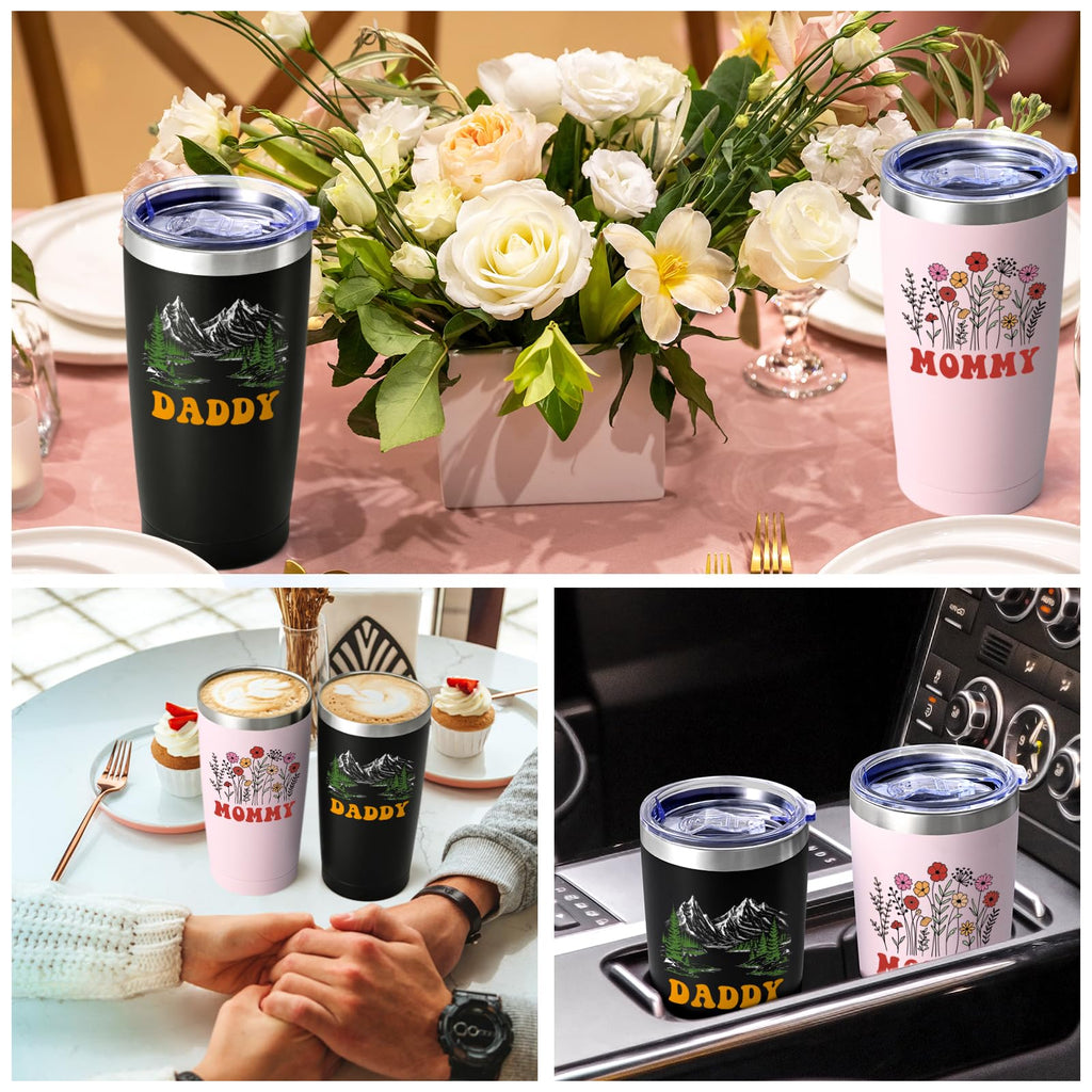 Qtencas Grandma and Grandpa Gifts, Grandparents Christmas Gifts, Grandpa and Grandma insulated Travel Tumbler Set, Gift for Grandparents on Christmas Birthday Anniversary, 20 Oz Black & White