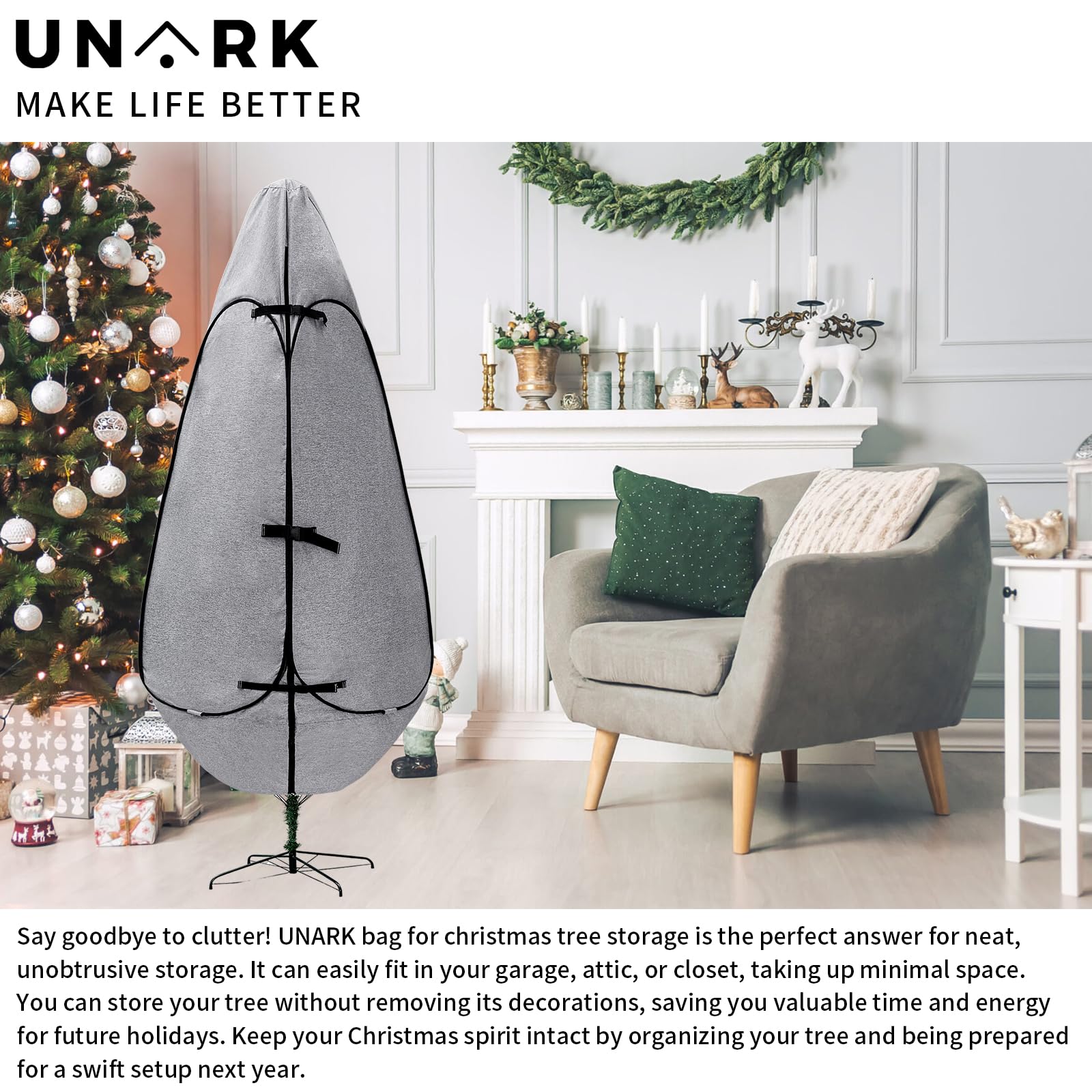 Upright Christmas Tree Storage Bag 7.5 Ft, Artificial Christmas Tree Storage Bag 6.5ft, Christmas Tree Cover for Upright Storage Fit 6 Ft / 6.5 Ft / 7 Ft / 7.5 Gray