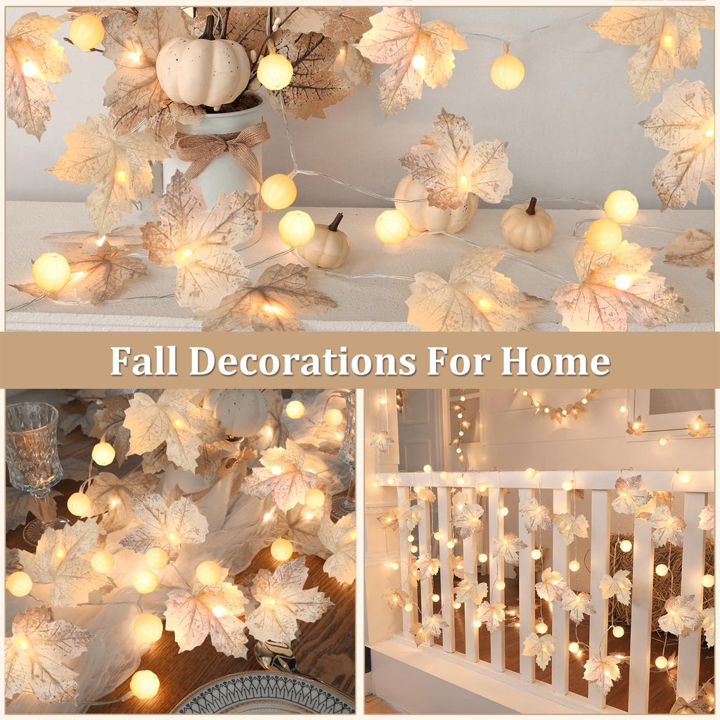 3 Pack Fall Decor Fall Garland with Pumpkin Lights&Enlarged Maple Fall String Lights Pumpkin Decor, 30Ft 60LED Waterproof Battery Operated Christmas Halloween Thanksgiving Fall Decorations for Home