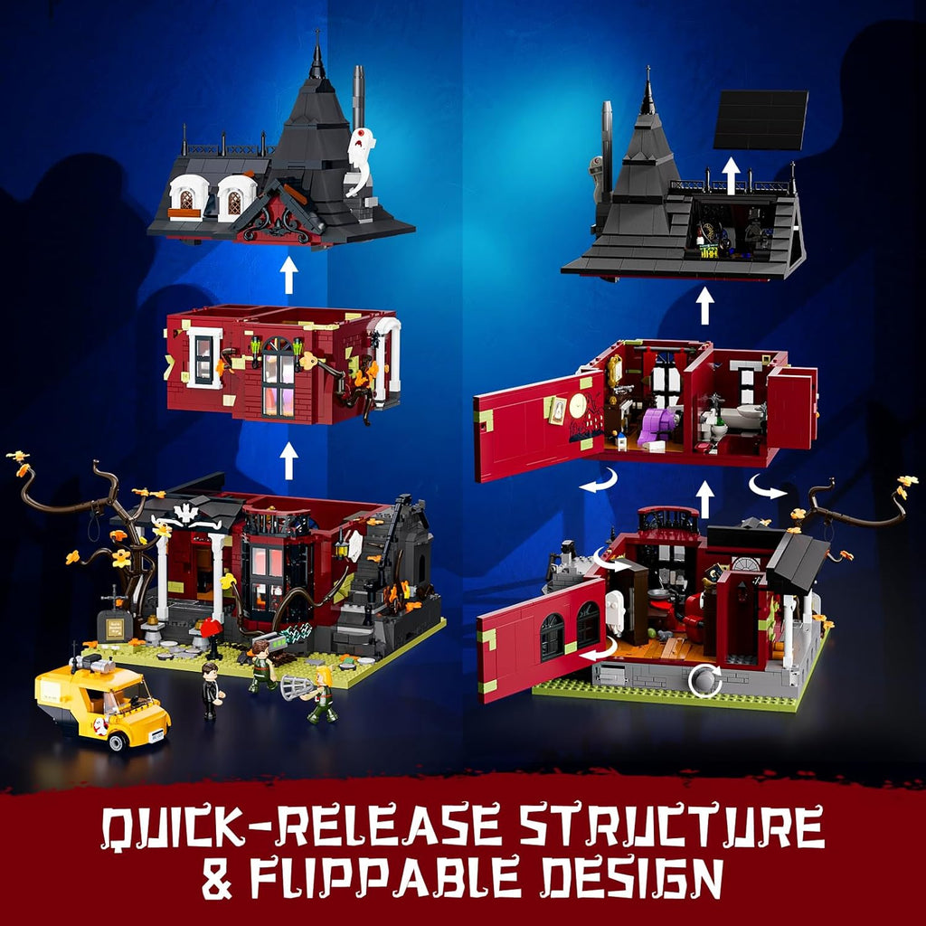 Lumibricks Halloween Midnight Haunted Mansion Lighting Building Bricks Set - Ghost Specter Phantom House City Town Modular Collection Kit 2617 Pcs for Adults & Teens