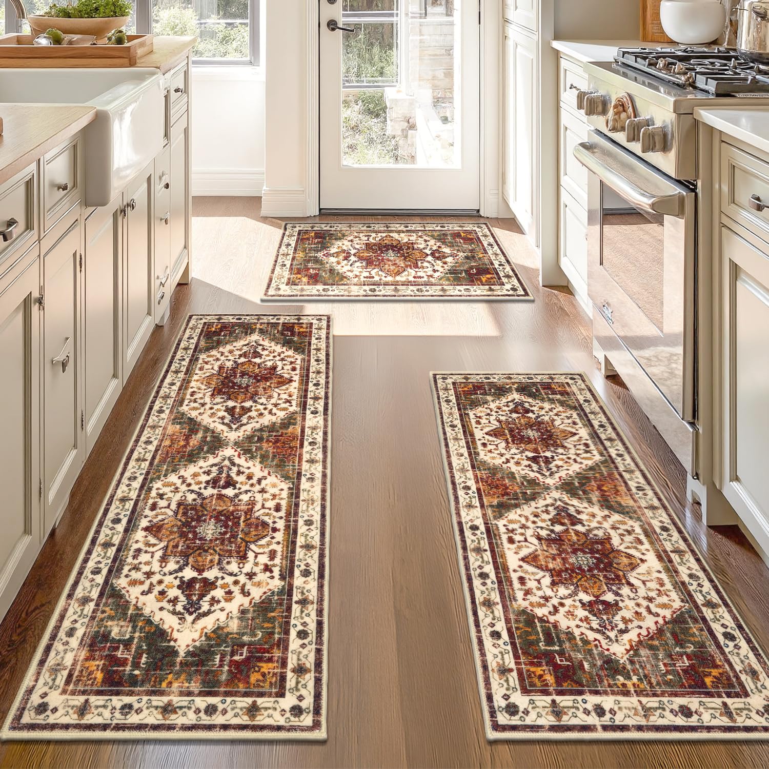 Yamaziot Christmas Kitchen Rugs Sets of 3, Non Slip Kitchen Mats for Floor with Rubber Backing, Holiday Christmas Snowflake Runner Rug Decor Home Decorations for Kitchen, Laundry Room, Hallway
