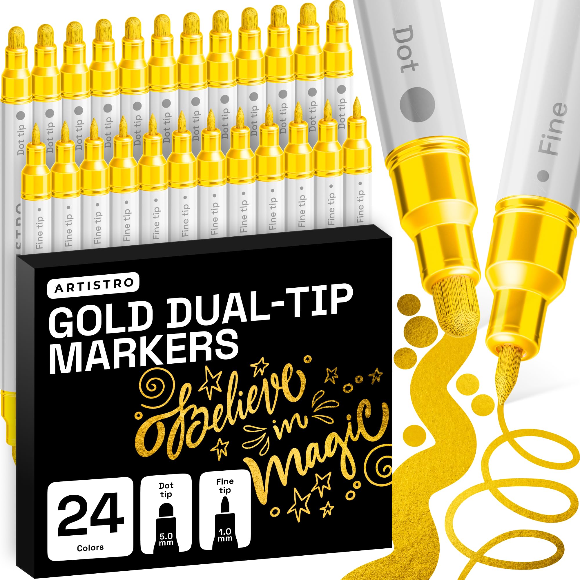 ARTISTRO 36 Dual Tip Pens, Dot & Fine Tips Paint Markers – Paint Pens Set for Fabric, Rock, Glass, Wood, Coloring Books – Arts & Crafts Gift – Classroom Must Haves & School Supplies