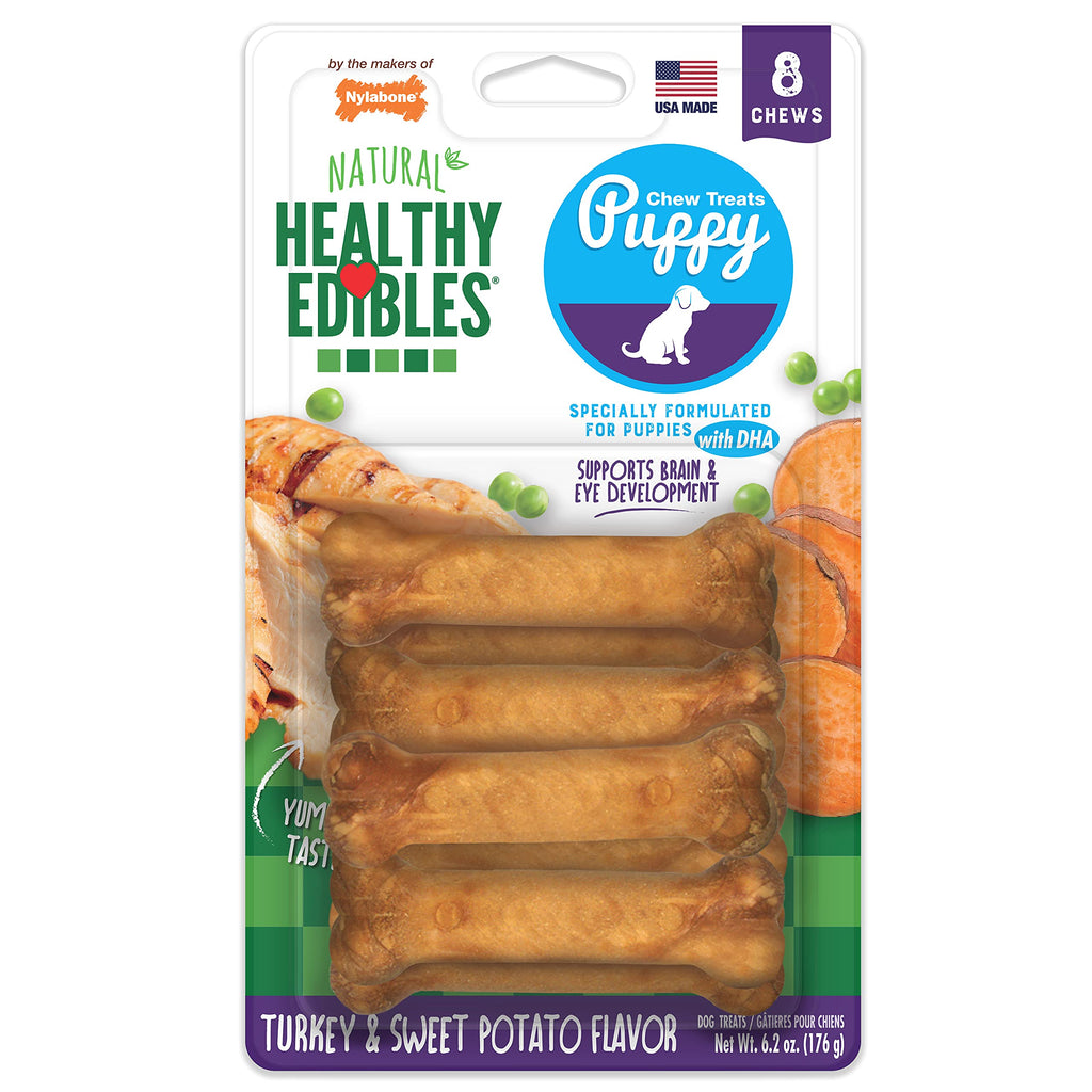 Nylabone Healthy Edibles Natural Puppy Chews Long Lasting Treats for Puppies, Roast Beef/Apple/Bacon Dog Treats, X-Small/Petite (3 Count)