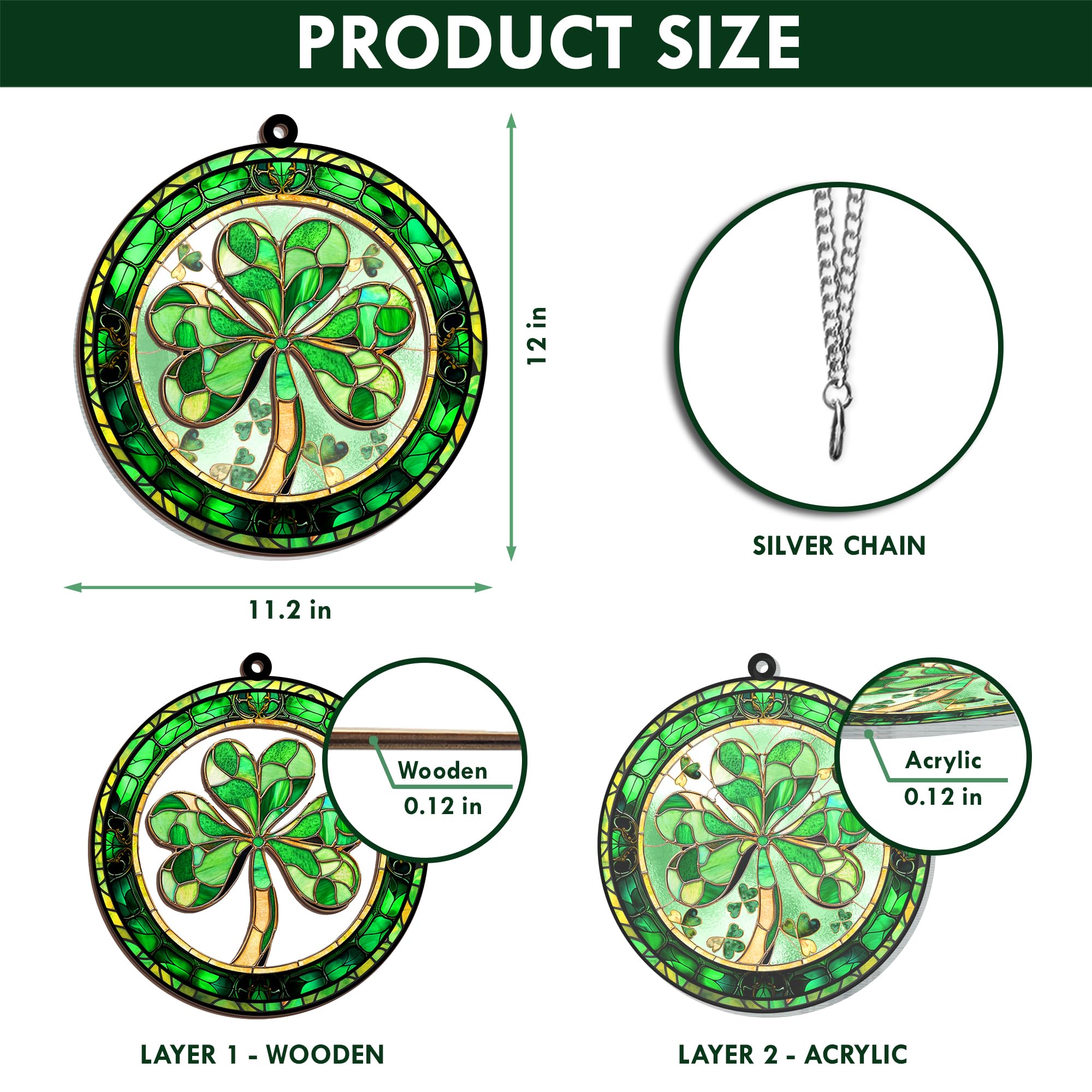 FLAGWIX St Patricks Day Decorations - Hanging Suncatcher 6 in, Shamrock St Patricks Day Decorations, Irish Suncatcher for Home Garden Decor - Irish Gifts for Women Men, Spiritual Gifts for Mom Grandma