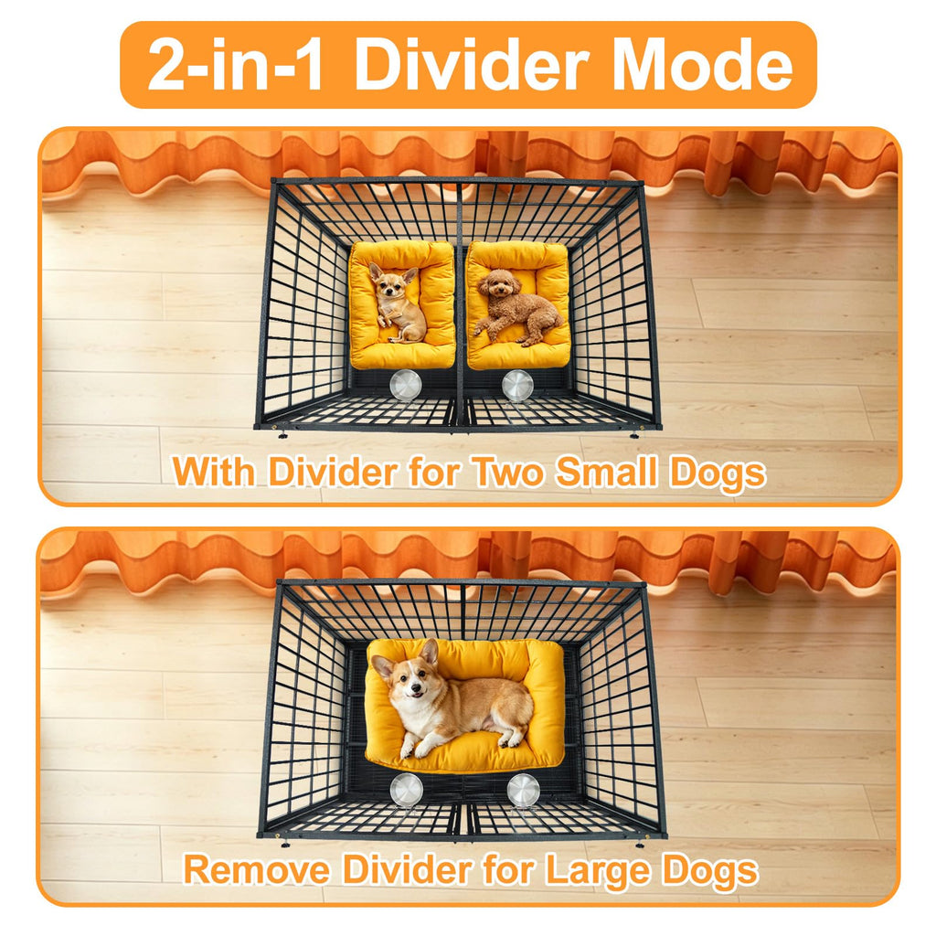 Homey Pet 37 Inch Heavy Duty Dog Crate for Medium Dogs, Stackable Dog Cage with Four Lockable Wheels, Removable Tray & Grid, Open Top, Escape Proof Dog Kennel Indoor