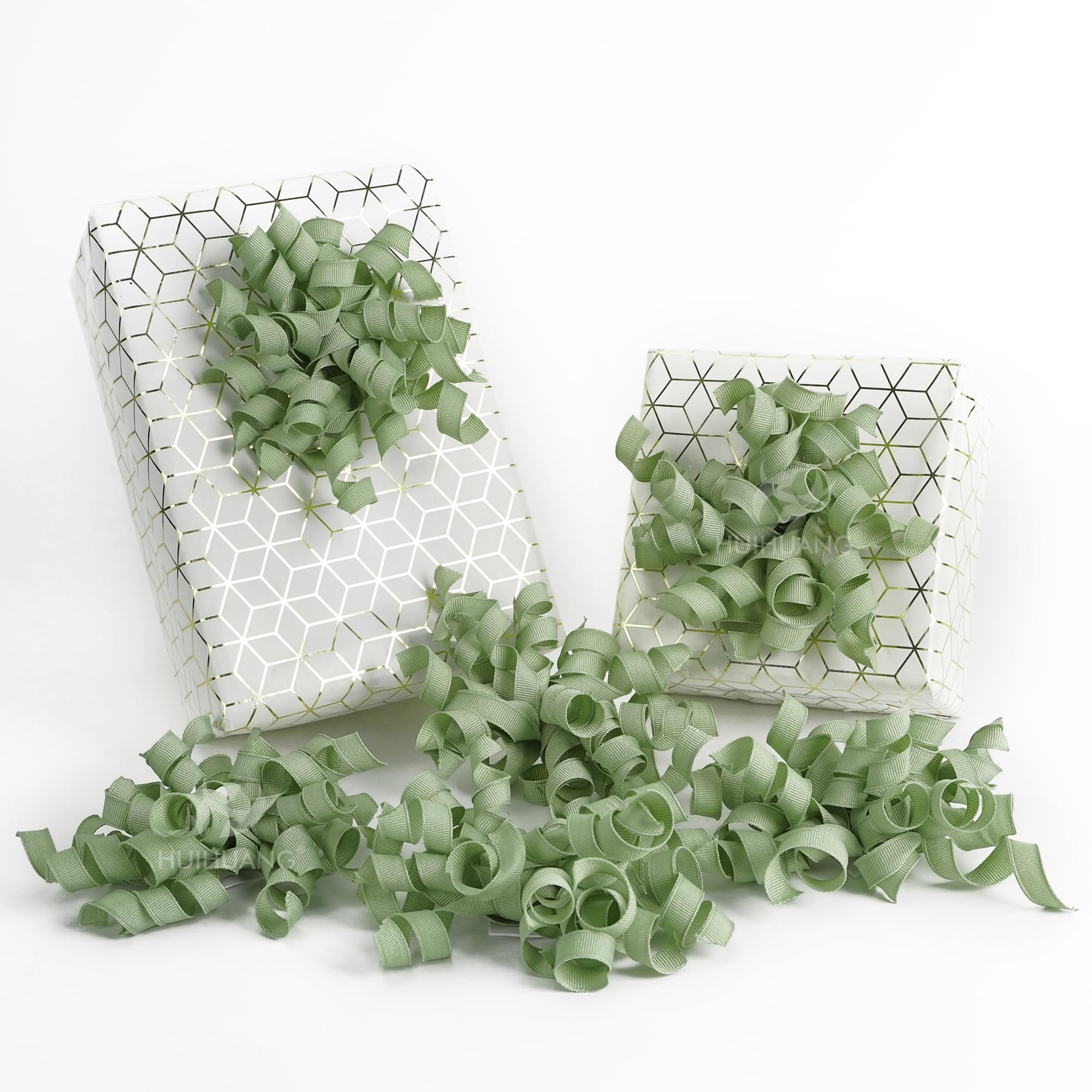 HUIHUANG Green Curly Gift Bows Self Adhesive Sage Green Burst Gift Bow for Gift Wrapping, Birthday, Wedding Baby Shower Party Favors, Wine Bottle, Treat Bags- 6 Counts