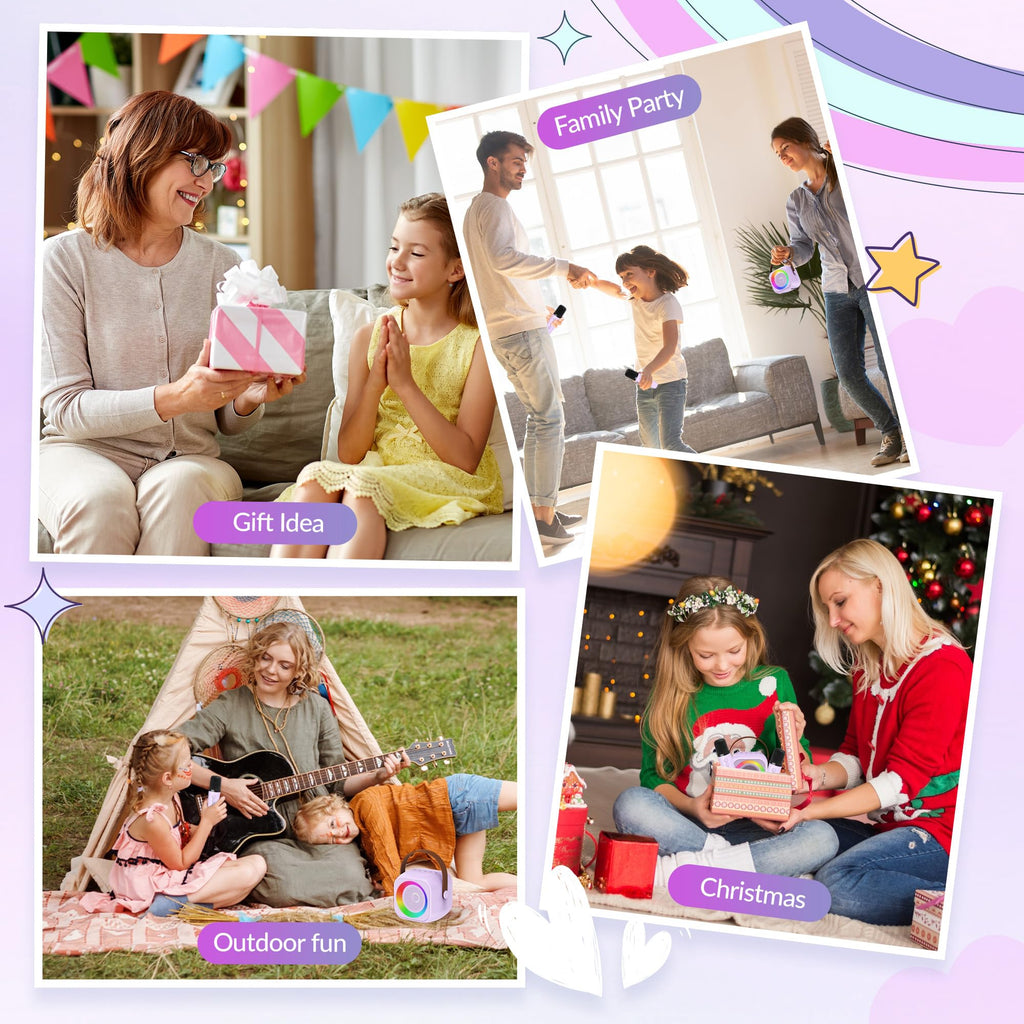Mini Karaoke Machine, Portable Bluetooth Karaoke Speaker with 2 Wireless Microphones and Party Lights for Kids and Adults, Birthday Gifts for Girls Boys Family Home Party