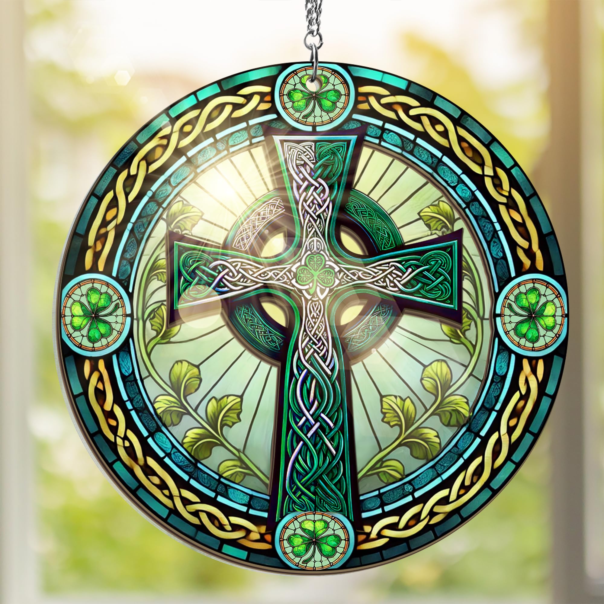 FLAGWIX St Patricks Day Decorations - Hanging Suncatcher 6 in, Shamrock St Patricks Day Decorations, Irish Suncatcher for Home Garden Decor - Irish Gifts for Women Men, Spiritual Gifts for Mom Grandma