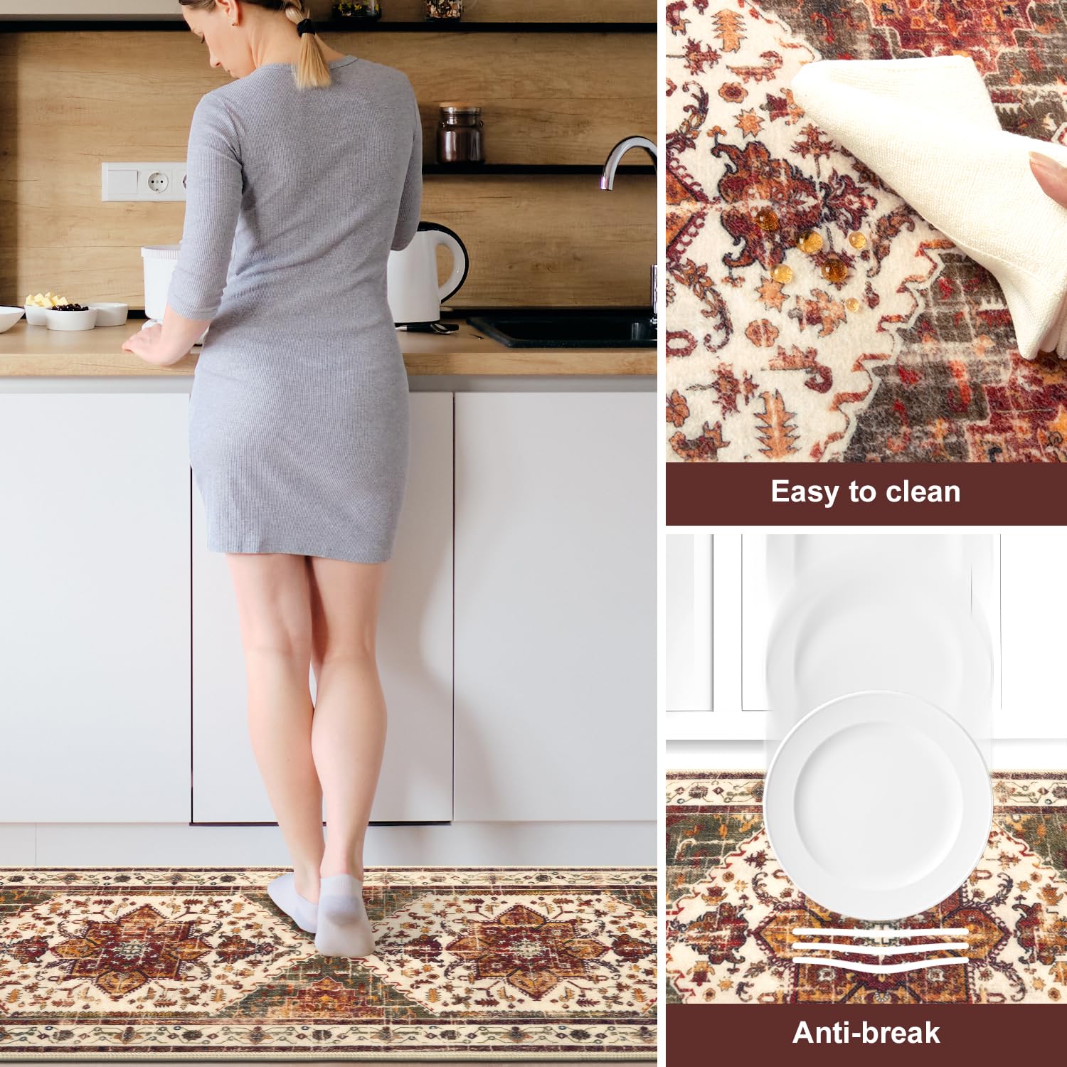 Yamaziot Christmas Kitchen Rugs Sets of 3, Non Slip Kitchen Mats for Floor with Rubber Backing, Holiday Christmas Snowflake Runner Rug Decor Home Decorations for Kitchen, Laundry Room, Hallway