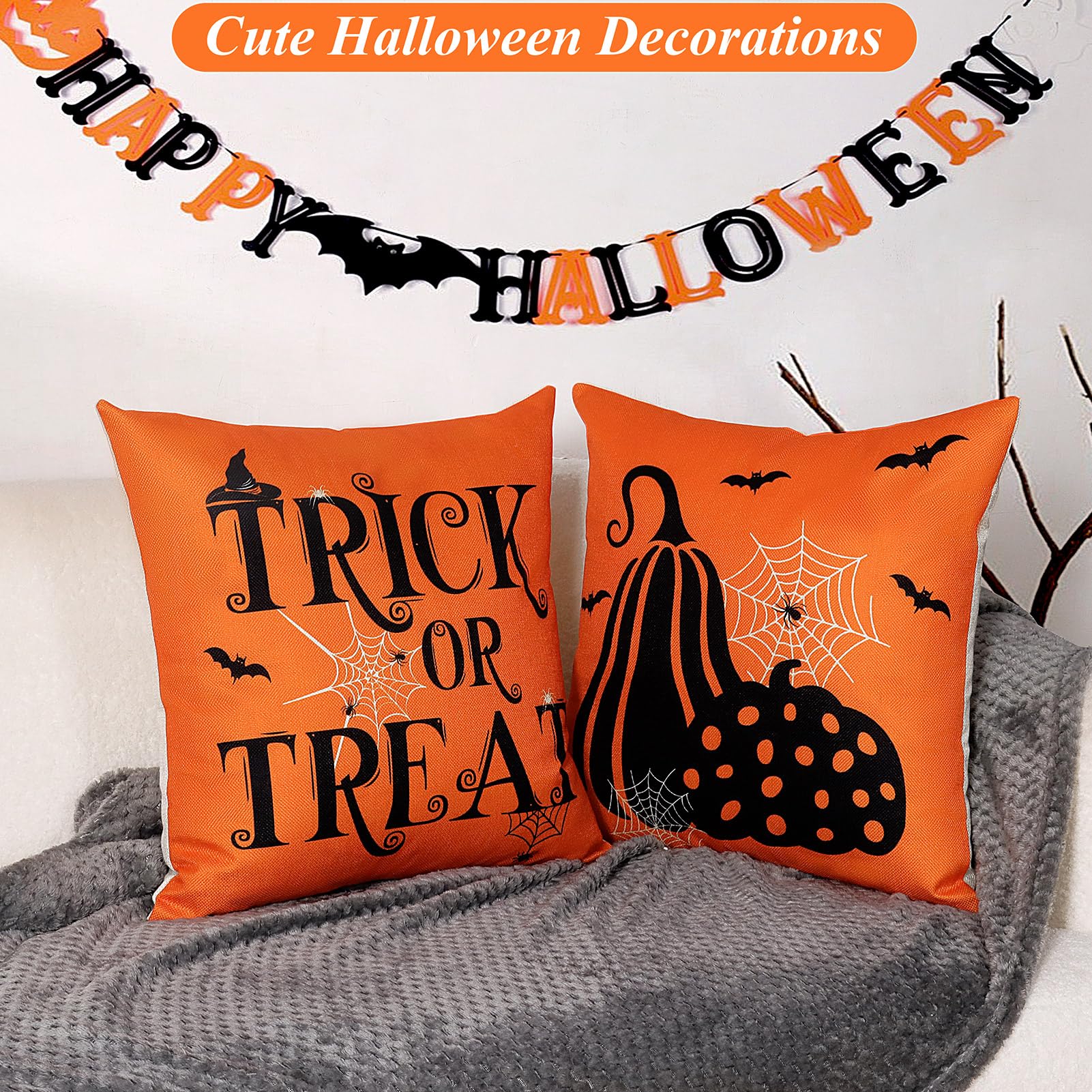 Hongsome Fall Decorations for Home-Throw Pillow Covers 18x18in Set of 4,Pumpkin Linen Pillow Case for Thanksgiving Couch Autumn Holiday Outdoor Burnt Orange White Decor