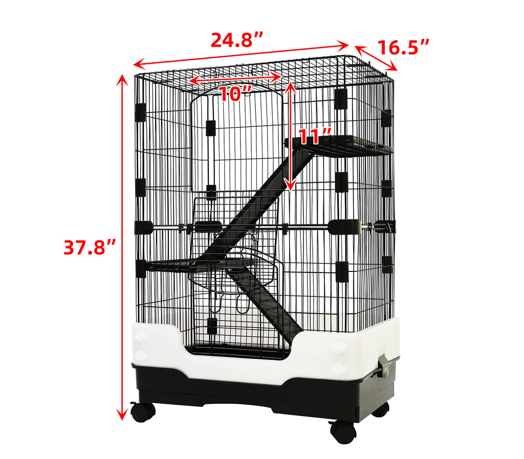 Homey Pet 3 Levels Chinchilla Ferret Pet Crate Small Animals Cages for Rat, Hamster, Guinea Pig, Squirrel, Include Caster Tray and Urine Guard (Black)