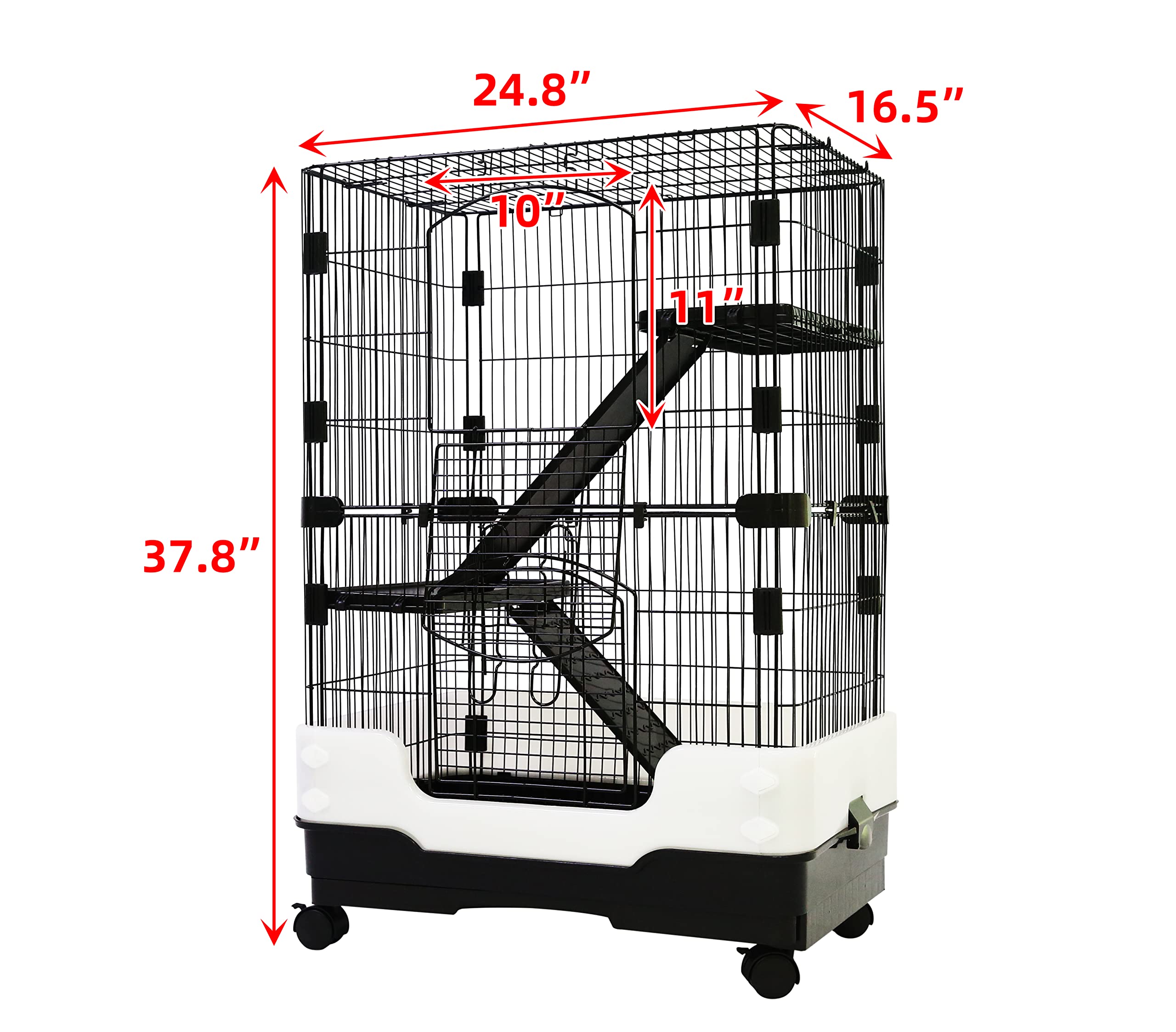 Homey Pet 3 Levels Chinchilla Ferret Pet Crate Small Animals Cages for Rat, Hamster, Guinea Pig, Squirrel, Include Caster Tray and Urine Guard (Black)