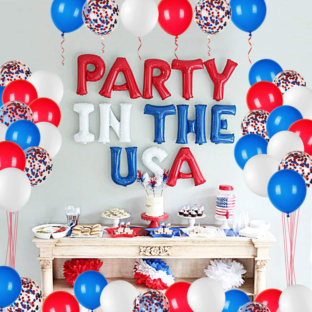 JOYYPOP 80 PCS Red White and Blue Balloons 12 Inch Patriotic Balloons with Confetti Balloons for 4th of July Decorations Independence Day 250 Anniversary Birthday Party Supplies