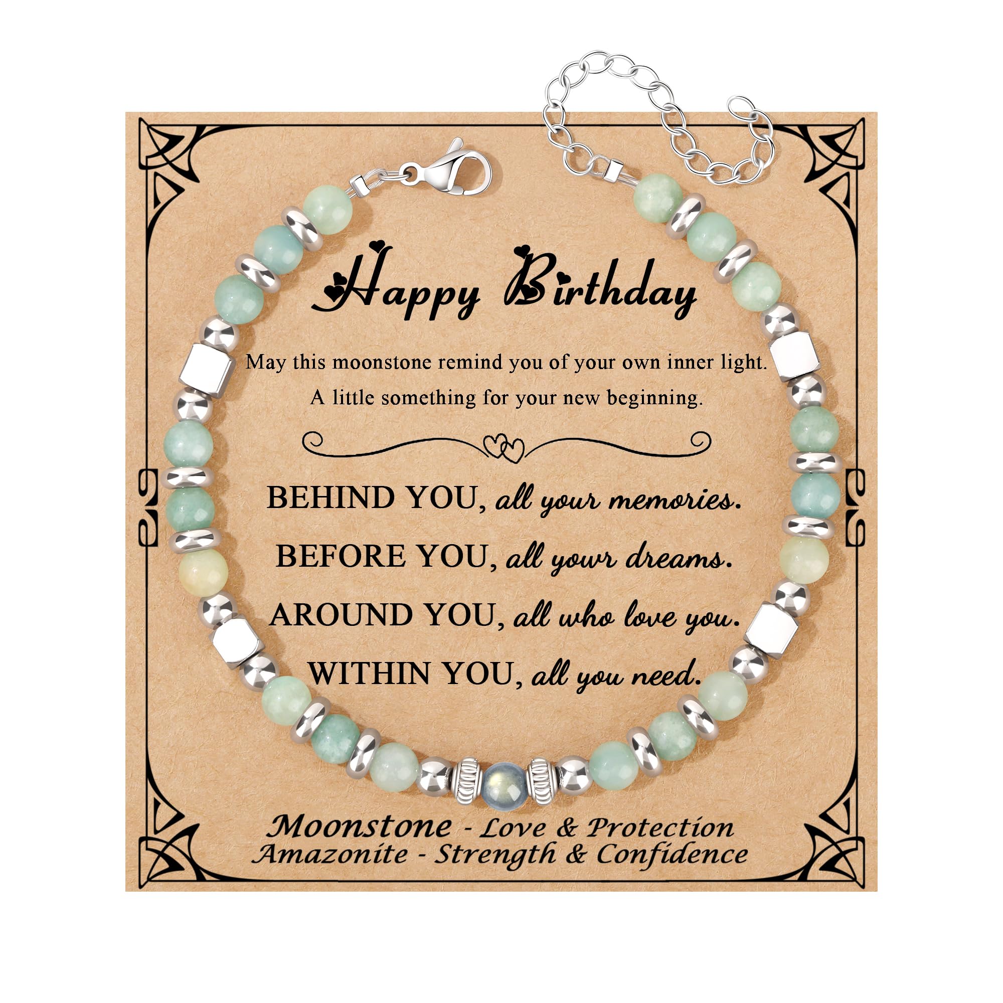 JoycuFF 𝗚𝗶𝗳𝘁𝘀 𝗳𝗼𝗿 𝗪𝗼𝗺𝗲𝗻 𝗠𝗼𝗼𝗻𝘀𝘁𝗼𝗻𝗲 𝗕𝗿𝗮𝗰𝗲𝗹𝗲𝘁 Amazonite Colorful Imperial Jasper Stainless Steel Beads Bracelets, Graduation Christmas Valentines Mothers Day Birthday Gifts