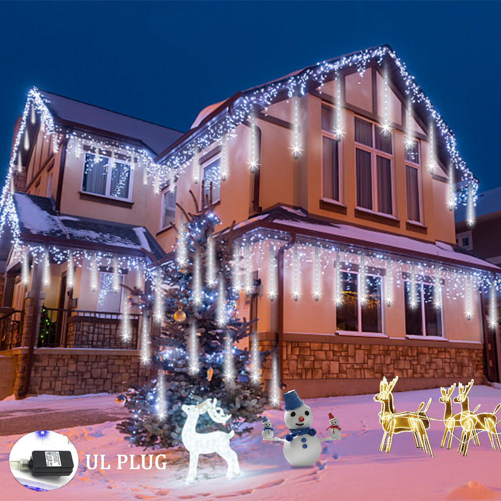 Weepong Halloween Lights Outdoor, Meteor Shower Christmas Lights for Halloween Decorations, 8 Tube 192 LED Snow Falling Rain Icicle String Light for Xmas Christmas Decor Tree Party, UL Plug Green