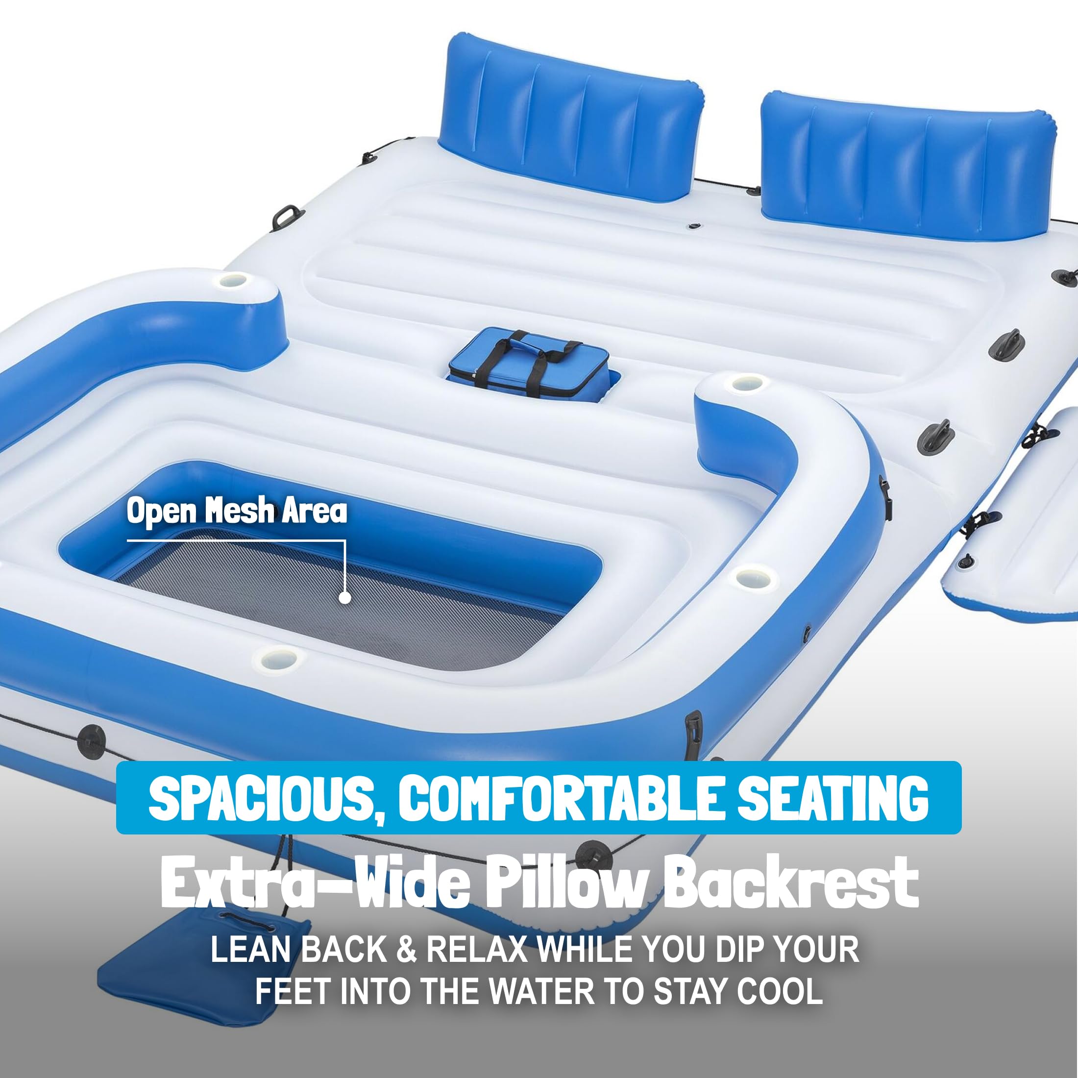 Bestway CoolerZ Tropical Breeze Party Island, Large 6 Person Adult Inflatable Lounger Lake Float