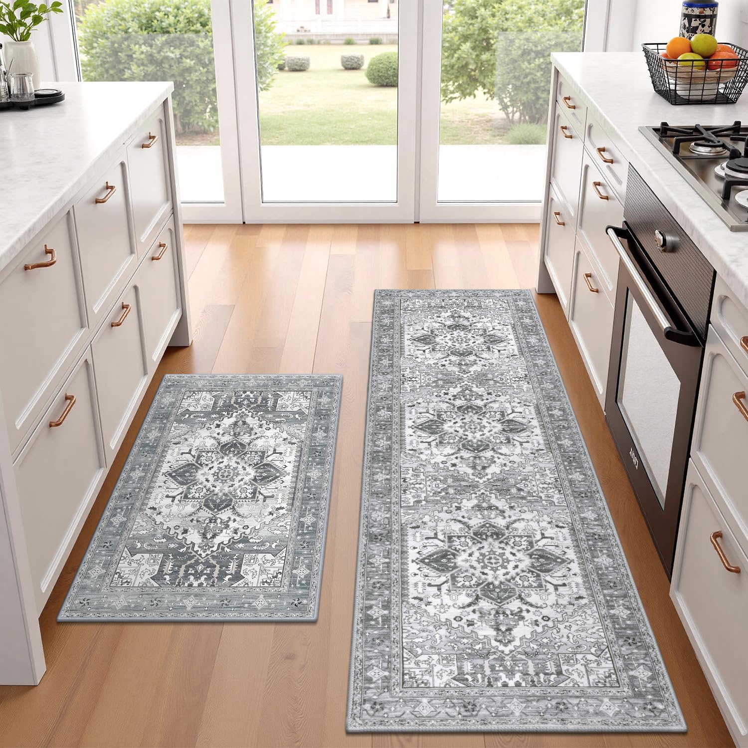 Yamaziot Christmas Kitchen Rugs Sets of 3, Non Slip Kitchen Mats for Floor with Rubber Backing, Holiday Christmas Snowflake Runner Rug Decor Home Decorations for Kitchen, Laundry Room, Hallway