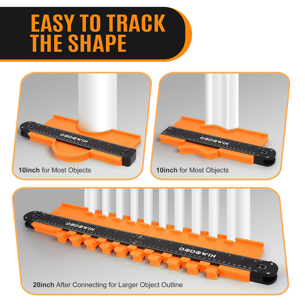 DODOWIN 10+5 Inch Contour Gauge with Lock, Dual Size Profile Duplicator Tool for Flooring, Tile, Woodworking & Irregular Shapes, Shape Outline Gauge, Father’s Day Gifts for Dad Men Husband