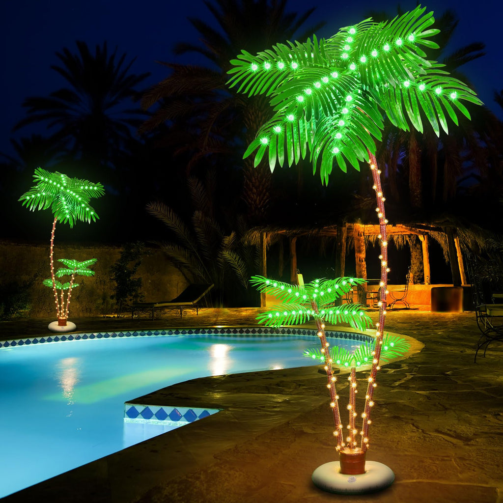 OUSHENG Lighted Palm Tree Bar Outdoor Christmas Decorations Decor, Light Up LED Artificial Fake Faux Trees Lights for Outside Patio Yard Pool Porch Deck Party Tropical, 6FT