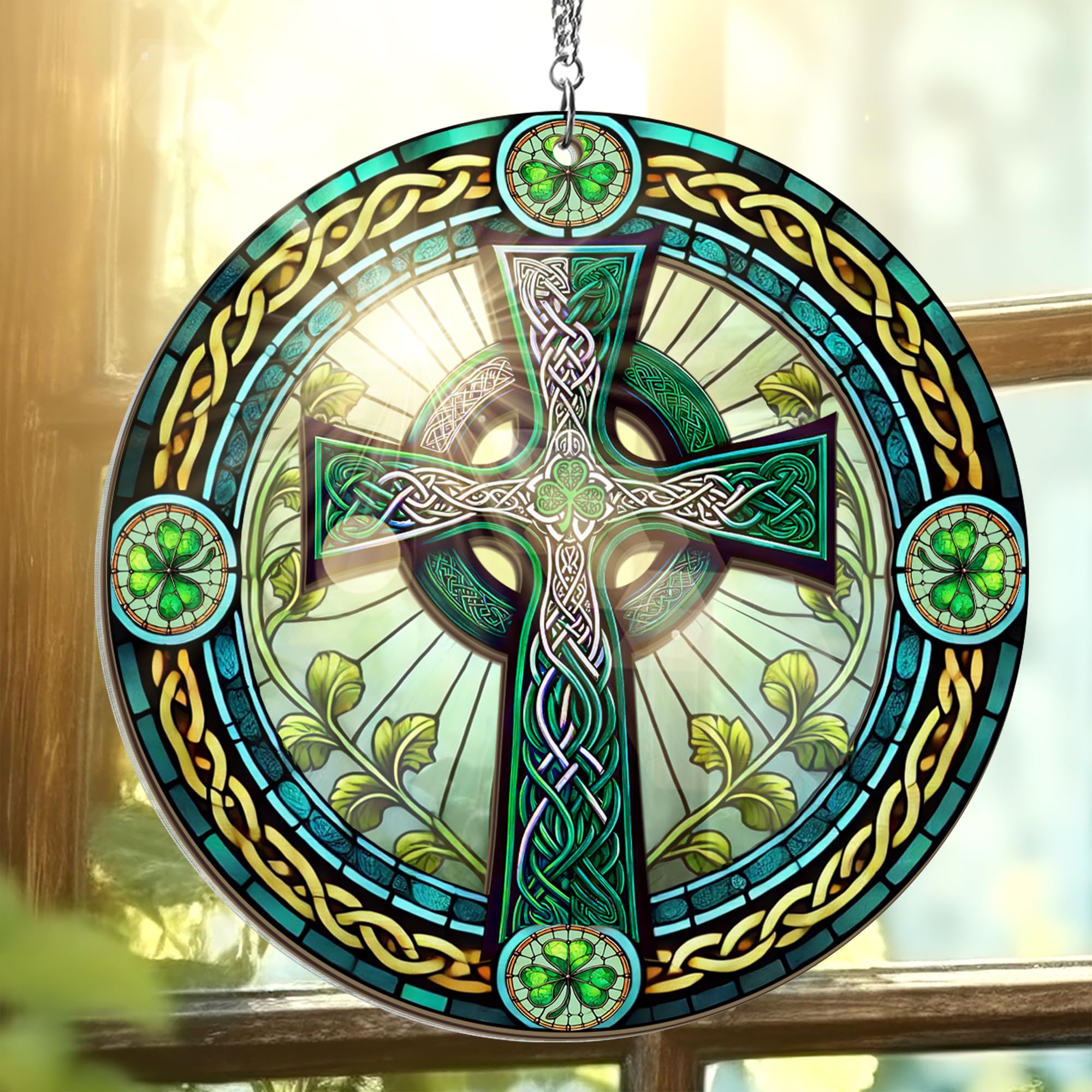 FLAGWIX St Patricks Day Decorations - Hanging Suncatcher 6 in, Shamrock St Patricks Day Decorations, Irish Suncatcher for Home Garden Decor - Irish Gifts for Women Men, Spiritual Gifts for Mom Grandma