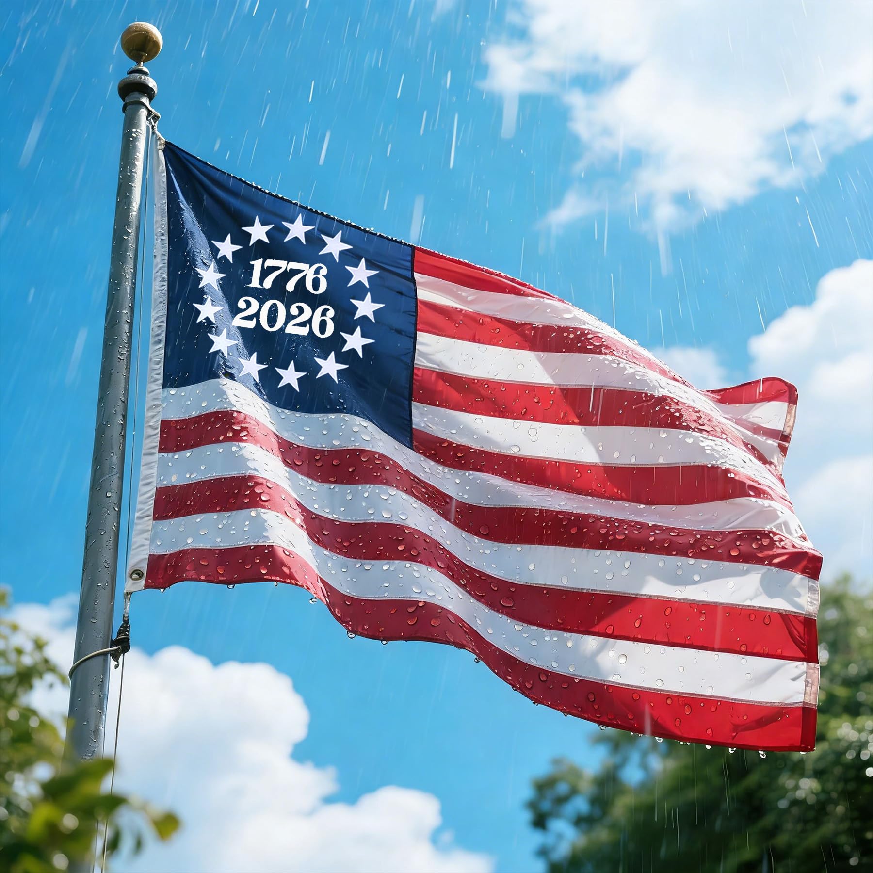 American Flag Durable Nylon 3x5 Ft Outdoor Heavy Duty,100% Nylon fabric made in the USA ,Longest Lasting Non Fading American Flags for Outside 3x5,Waterproof Embroidered American Flag, All Weather US Flags Use Outdoor High Wind,Tear Proof America Flag Sew