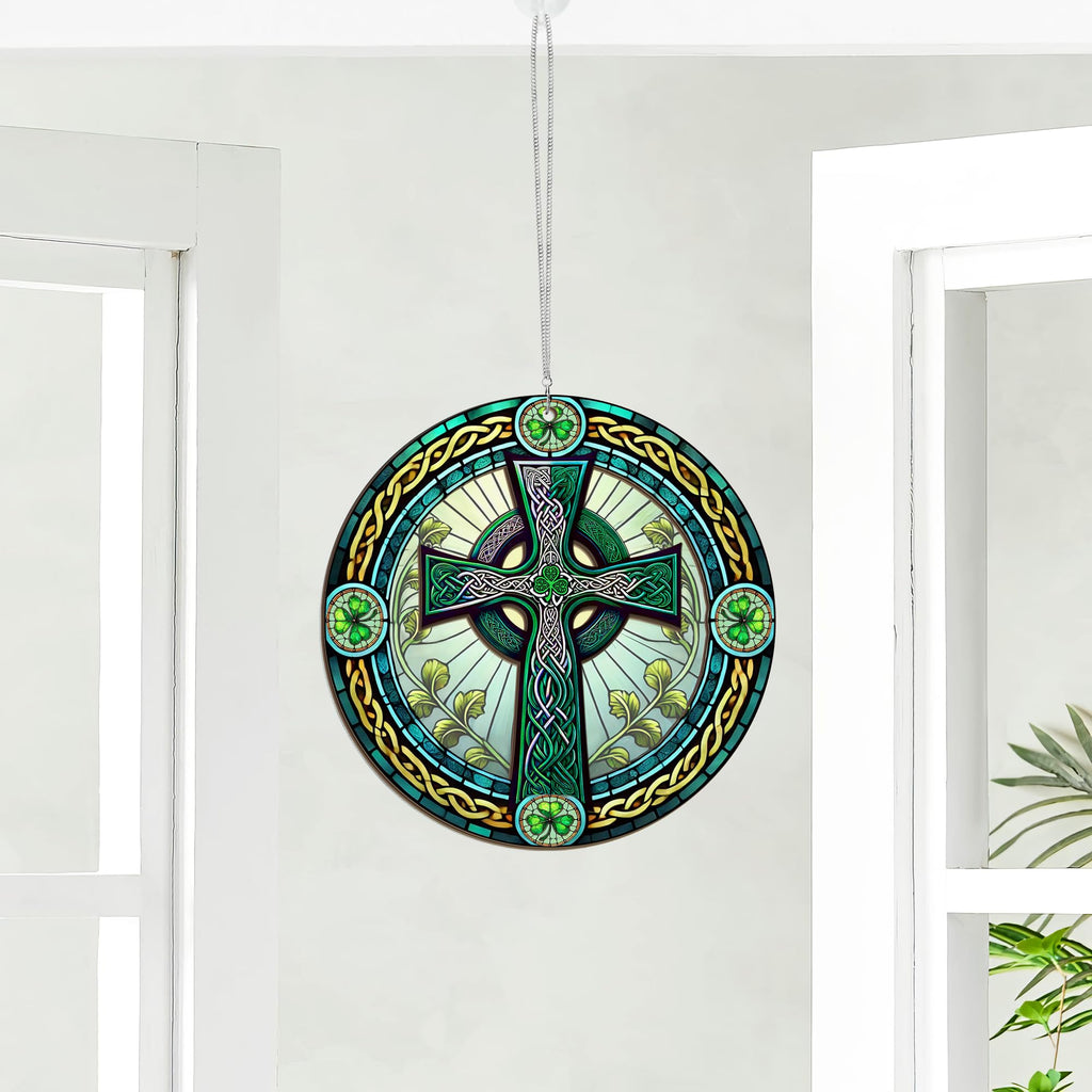 FLAGWIX St Patricks Day Decorations - Hanging Suncatcher 6 in, Shamrock St Patricks Day Decorations, Irish Suncatcher for Home Garden Decor - Irish Gifts for Women Men, Spiritual Gifts for Mom Grandma