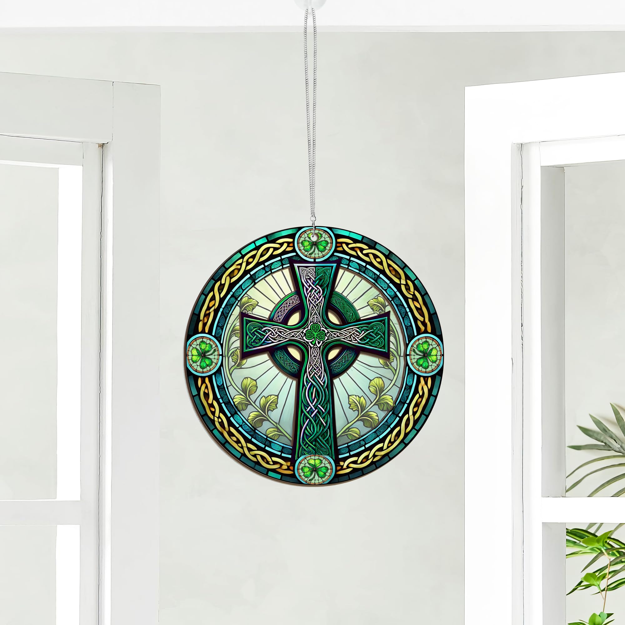 FLAGWIX St Patricks Day Decorations - Hanging Suncatcher 6 in, Shamrock St Patricks Day Decorations, Irish Suncatcher for Home Garden Decor - Irish Gifts for Women Men, Spiritual Gifts for Mom Grandma