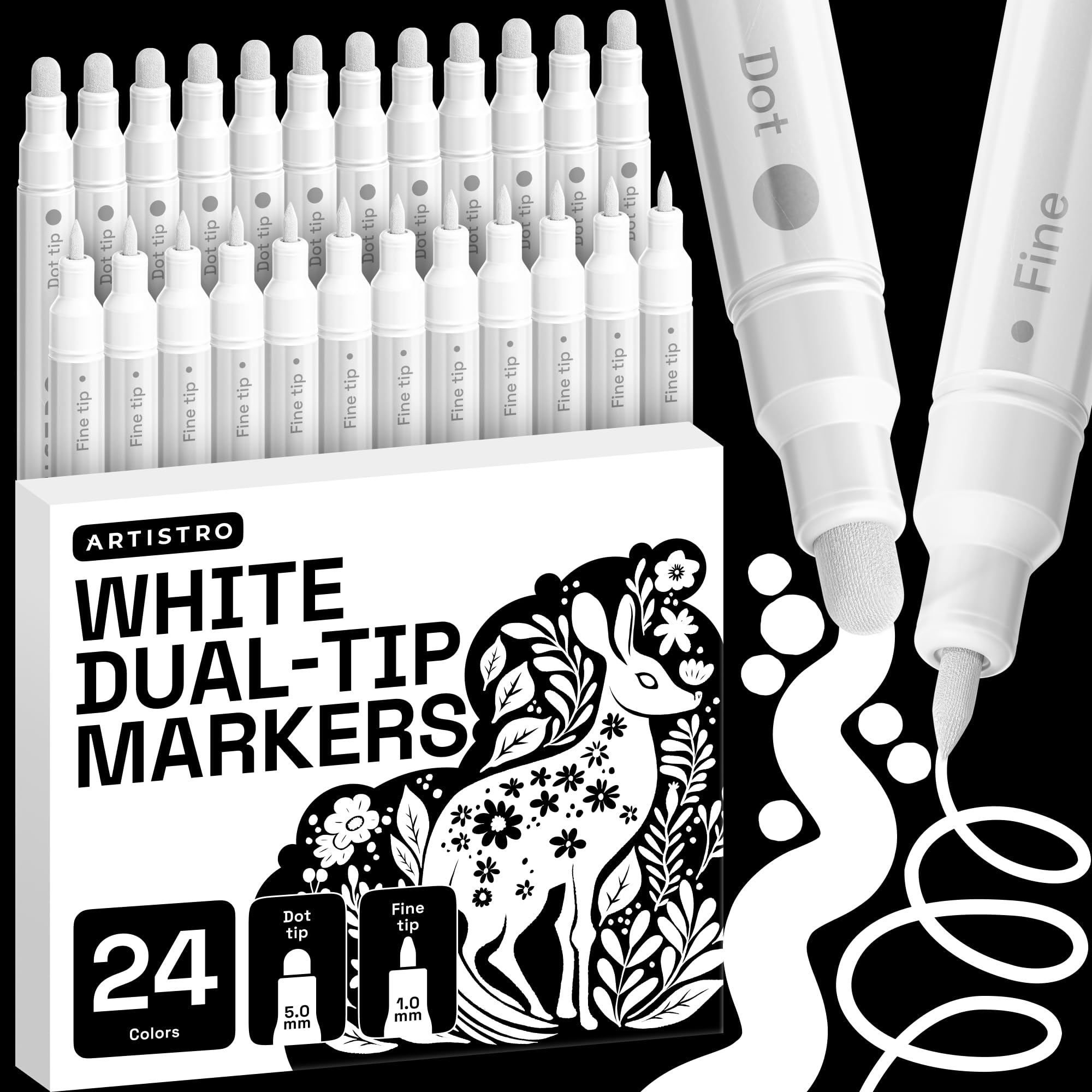 ARTISTRO 36 Dual Tip Pens, Dot & Fine Tips Paint Markers – Paint Pens Set for Fabric, Rock, Glass, Wood, Coloring Books – Arts & Crafts Gift – Classroom Must Haves & School Supplies