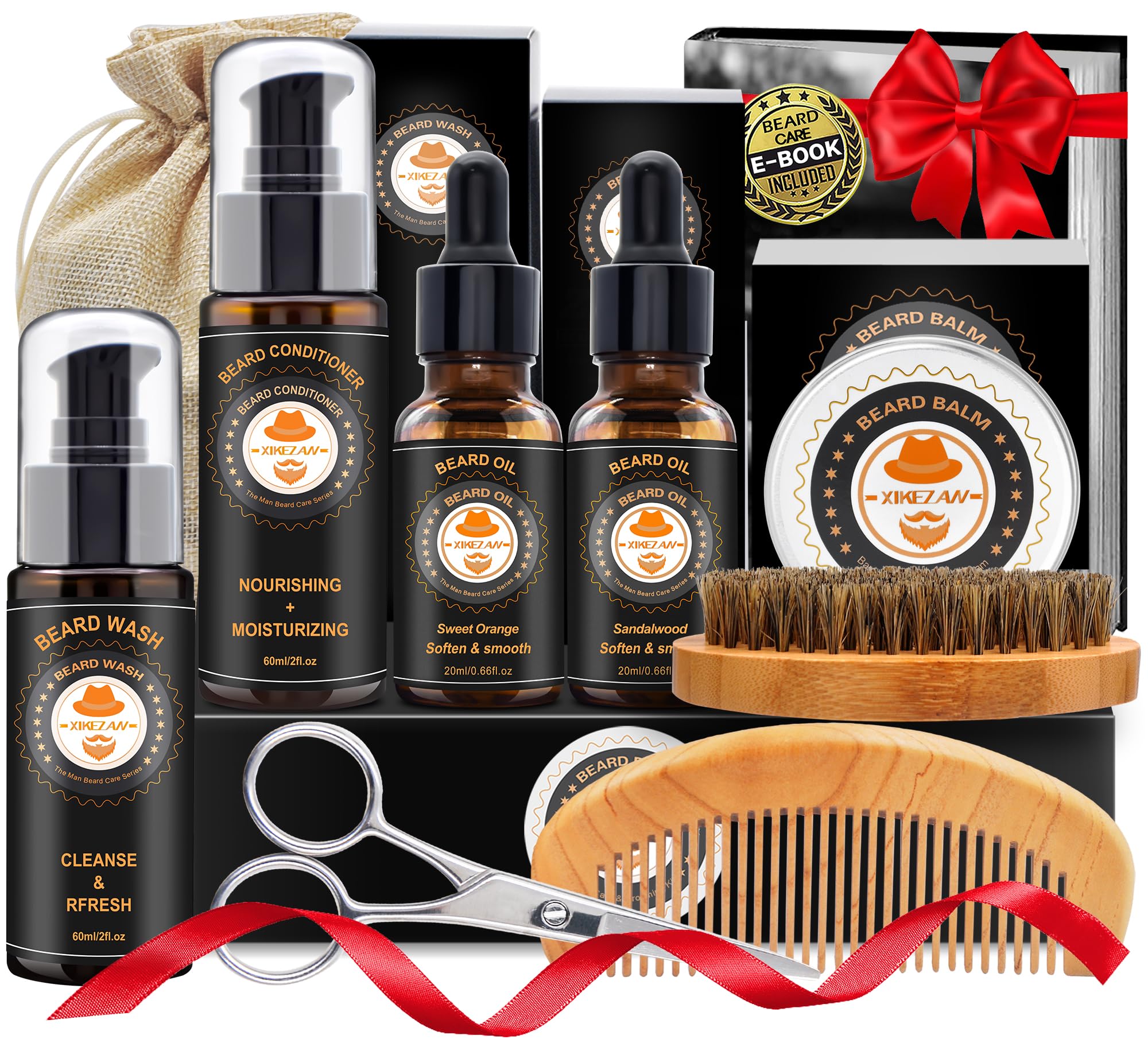 XIKEZAN Fathers Day Gifts for Dad Husband,Beard Kit for Men Grooming & Care w/Beard Conditioner, Wash,Oil,Balm,Birthday Valentines Easter Gifts for Mens Him Boyfriend Christmas Stocking Stuffers